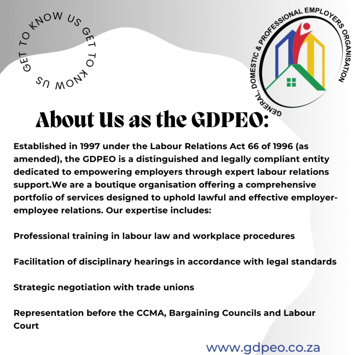 When you join the GDPEO, you don’t just become a member — you gain a dedicated labour relations partner.
From training to representation, we stand beside employers every step of the way.
Grow with us.
Protect your organisation with confidence.
Enquire on how to obtain your membership.
#GDPEO #LabourRelations #EmployerSupport #SouthAfricanBusiness #LabourLaw #CCMA #BargainingCouncil #WorkplaceCompliance #EmployerProtection #HRSupport #EmployerEmpowerment #LegalSupport #JoinNow #BusinessGrowth #ProfessionalServices