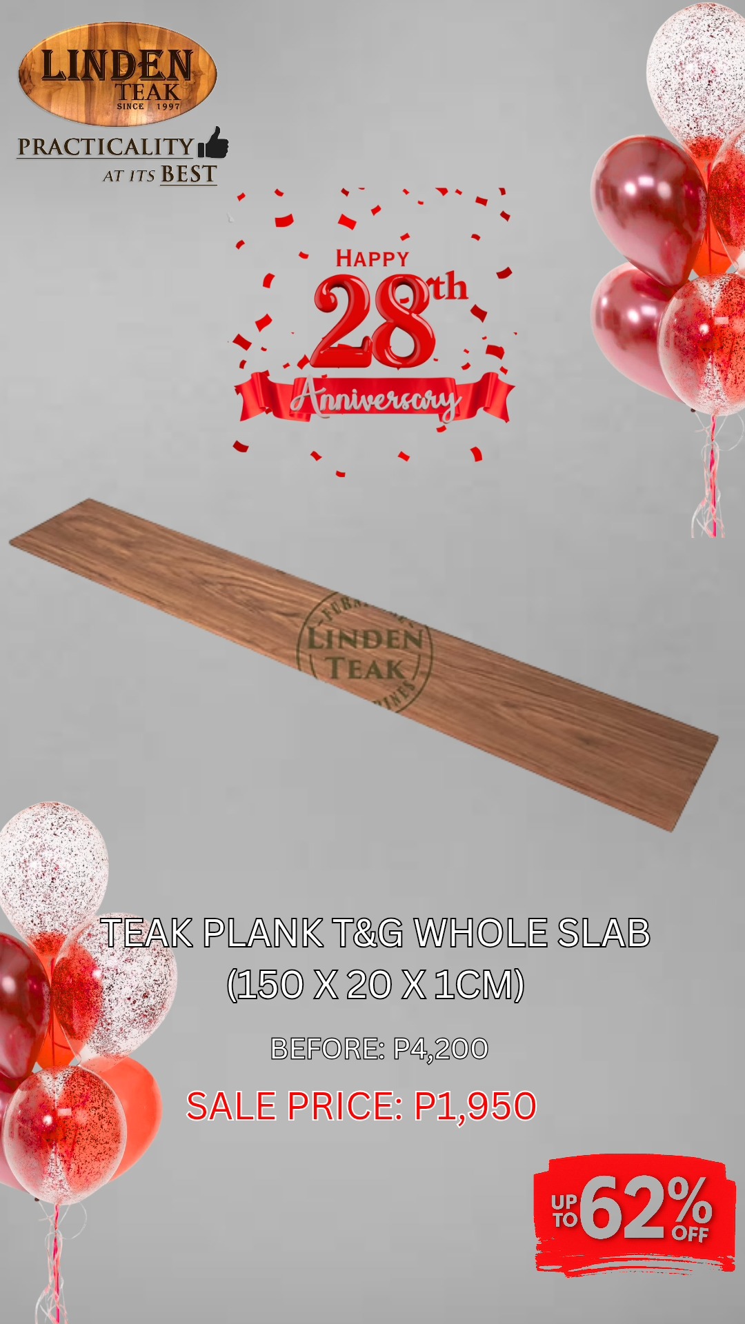 🎉 Celebrating Our 28th Anniversary!
This month only, enjoy up to 62% OFF on select construction products—our biggest savings of the year! Plus, get a free on-site ocular inspection and quotation.
We also offer free design consultations and 3D drawings for customized orders, along with free delivery in select areas.
Visit our stores to explore over 500 actual items on display, or browse online at www.lindenteakfurniture.com.