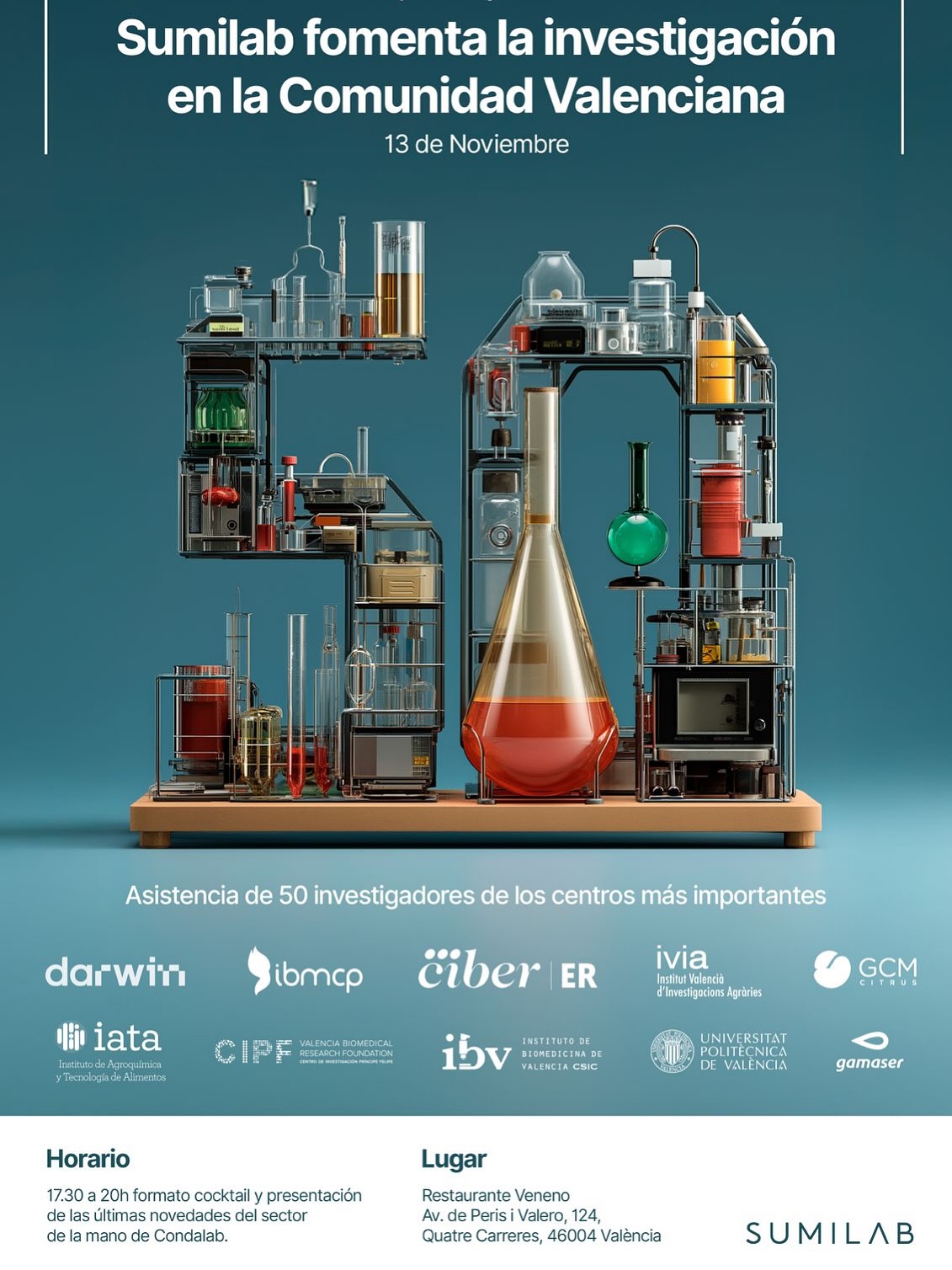 Hoy reunimos a más de 50 investigadores de los centros más importantes de la Comunidad Valenciana en @venenoconcept para seguir fomentando la investigación y la innovación científica 🔬
Un encuentro organizado por Sumilab, con la colaboración de Condalab donde compartiremos las últimas novedades del sector.
Seguimos impulsando el conocimiento y creando espacios donde la ciencia crece 🤝