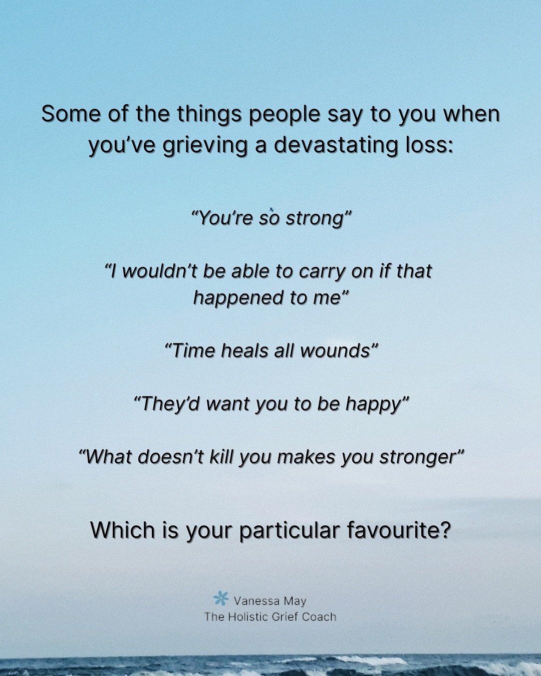Grief is hard enough and, although I do understand that it can be tricky to know what to say when faced with someone who has experienced a devastating loss, I just wish people would think before they speak. I have had my own experience of many of these statements being said to me and now I hear how upsetting it is for my grieving clients. We definitely need more grief awareness in our society.
If this post resonates please share, save, like and follow 🩶
.
#griefawareness #griefeducator #whatnottosaytoagrievingperson #griefsupport #bereavedparents #widowlife