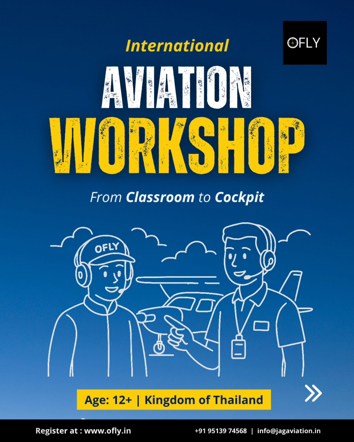 From classroom to cockpit — your aviation journey begins here! 🌤
The OFLY Aviation Workshop in Thailand gives school & college students a rare chance to experience aviation up close — aircraft briefings, airfield visits, and interactive sessions that ignite your dream to fly.
🛩️ Limited seats. Big dreams.
#OFLY #AviationEducation #ThailandWorkshop #LearnToFly
