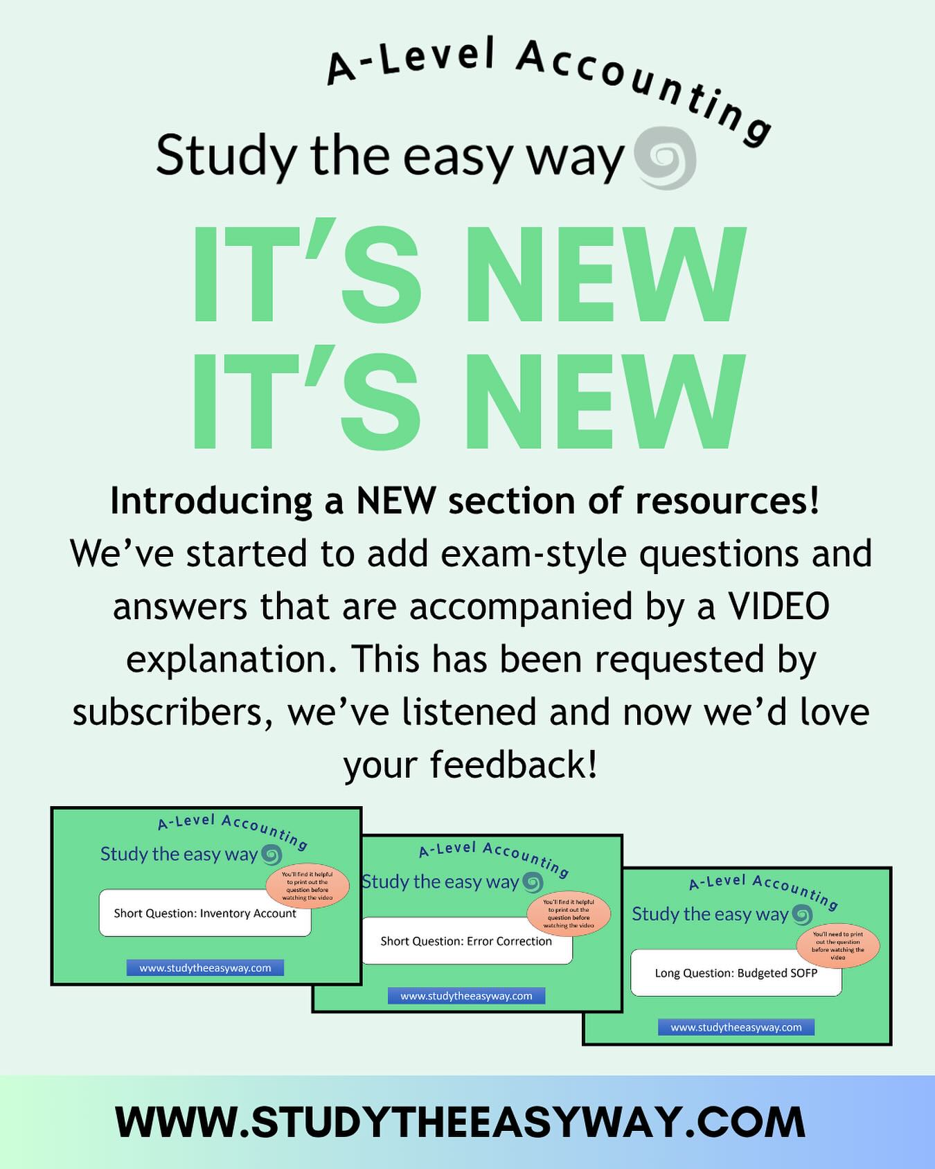Today we’ve added a totally NEW section of resources for our website subscribers: exam-style questions with VIDEO answers in addition to a written answer. These will be added to over the coming weeks, with new questions based on feedback requests from subscribers. We hope these new resources make studying accounting even more enjoyable and straightforward!
If you haven’t done so already, please check out our website to see how we can help and support you towards A-Level Accounting success. Visit us at studytheeasyway.com
#alevelaccounting #aqaaccounting #alevels #alevels2026 #alevelrevision #accountingstudent