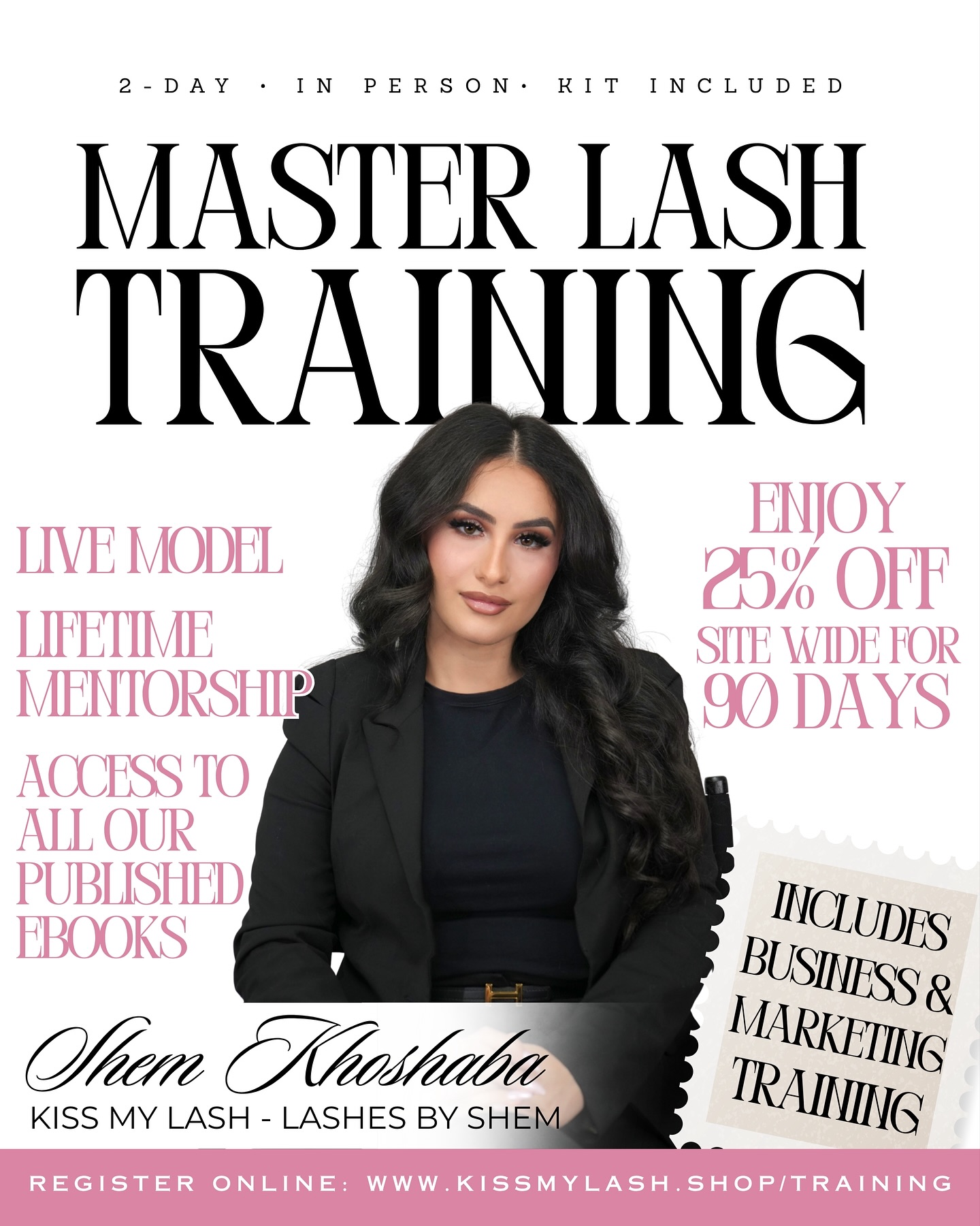 👩🏻💼 Become the CEO your parents wanted you to marry 💍
Skip that 9-5 grind and take control of YOUR life 🗣️
Kiss My Lash offers an advanced, master lash training course fully equipped with all the products, supplies and knowledge you will need as an eyelash technician and as a business owner!
Our CEO, Shem Khoshaba, made profit within her first 2 weeks of lashing! With 5 long years of experience, her proven blueprint for success is now being shared with all her students, so you too can succeed! 💪🏻
Our 2-Day In-Person Master Lash Training is designed to ensure your success and includes:
✅ FULLY LOADED MASTER KIT (Worth $700+)
✅ LIFETIME MENTORSHIP & access to ALL our published eBooks
✅ 25% OFF SITE-WIDE for 90 days to jumpstart your career
✅ Live Model Practice & Expert Consultations
✅ Business Registration, Branding & Marketing Training (Includes Social Media Set Up: Business Logo, Graphics, Profile Highlights!)
✅ Full Curriculum: Lash Anatomy, Proper Application, Mapping, Styling, Health & Safety, and more!
✅ Lash Certificate & TWO Detailed Manuals (160+ pages)
👉🏻 SWIPE TO SEE OUR FULL MASTER KIT INVENTORY!
Interested in training with us? Join our waitlist for upcoming training dates!
🌎 WWW.KISSMYLASH.SHOP/Training
🗓️ 2-Day Intensive Course
📍 Hamilton, ON
💰YEAR-END PROMO: $1350
—————
#lashtraining #eyelashextensiontraining #lashcourse #onlinebusiness #lashtraininghamilton #lashtrainingtoronto #lashtrainingburlington #lashtrainingniagara #lashtrainingbrampton #lashtrainingwaterloo