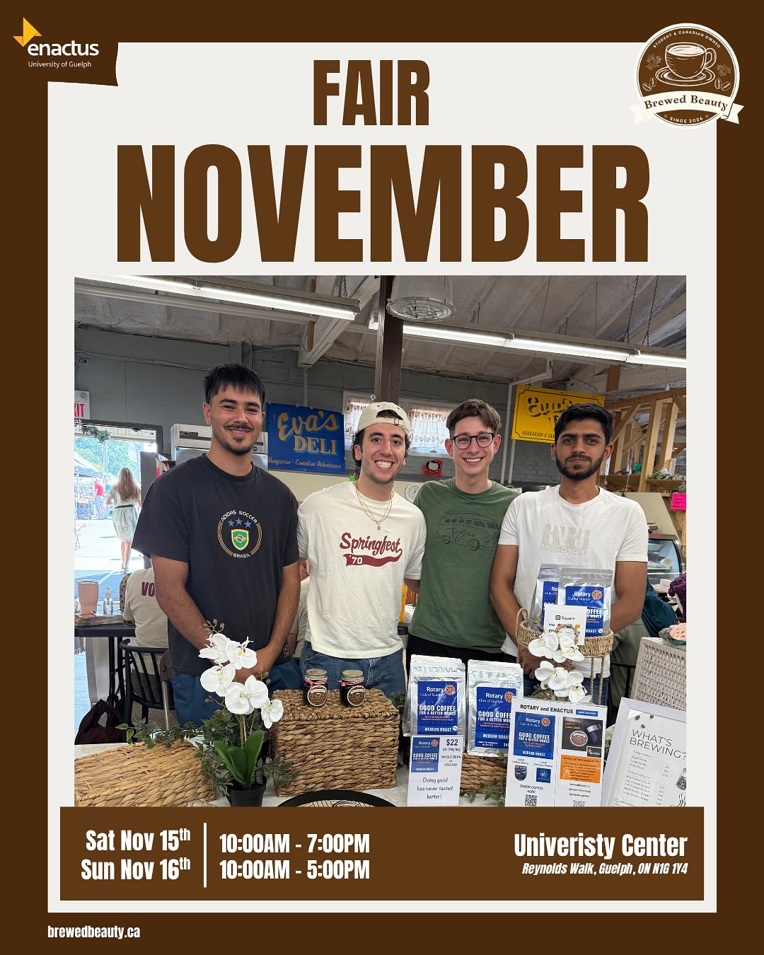 We’re brewing up something special
Catch Brewed Beauty at Fair November on Nov 15–16 at the University of Guelph! Come shop our sustainable coffee-based scrubs , perfect for you or your holiday gift list
Huge thank you to the Youth Climate Action Fund, @bloombergdotorg and @mayorcamguthrie (@cityofguelph) for supporting our mission to turn coffee waste into sustainable skincare.
And psst… a brand-new formula + packaging is coming soon 👀 stay tuned!
#enactus #enactusguelph #enactuscanada #uofg #uofguelph #universityofguelph #team #sustainability #brewedbeauty #fair #fairnovember #coffee #coffeescrubs #beauty #studentbusiness