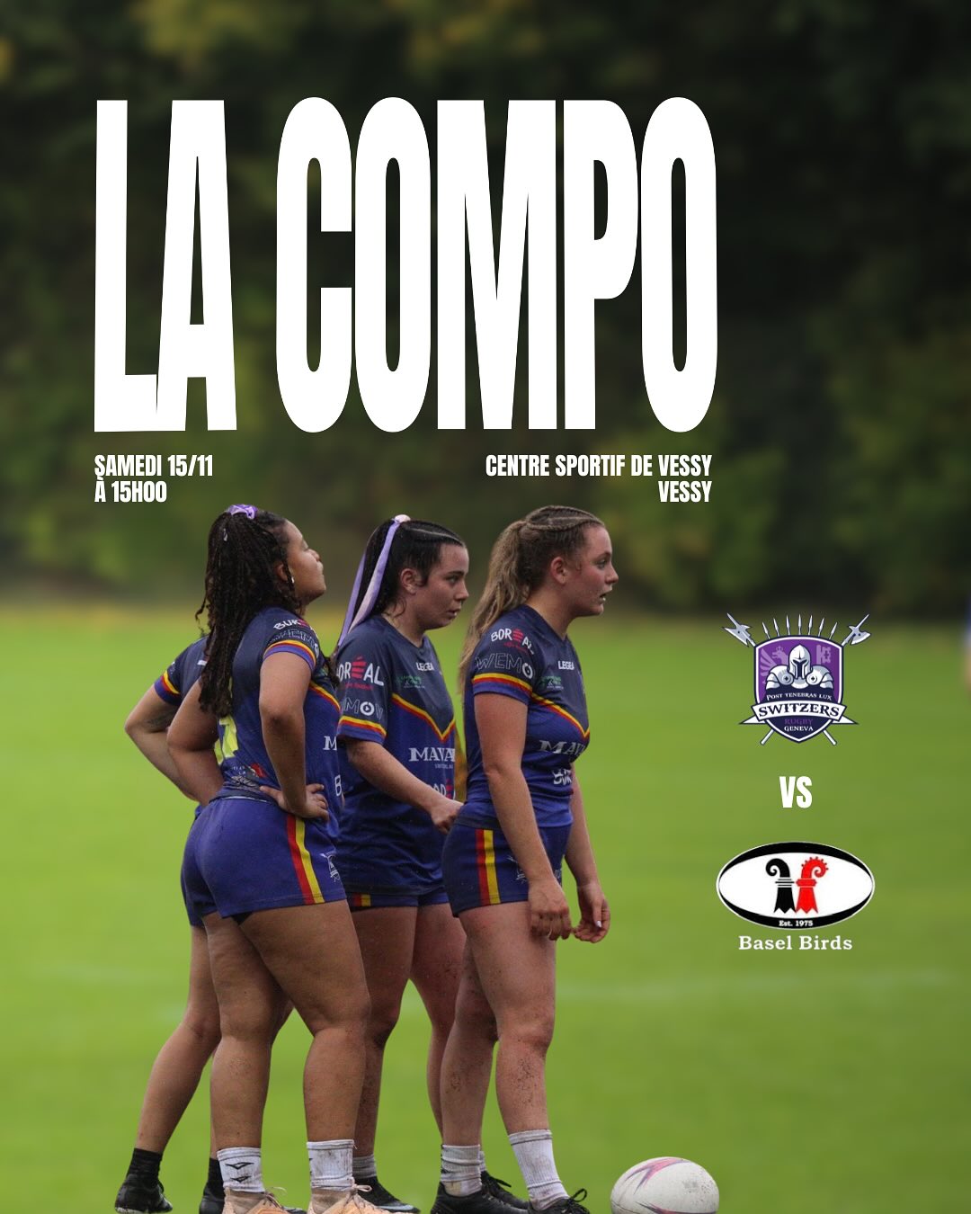 ⚡️Composition de l'équipe⚡️
Voici l'équipe sélectionnée pour le dernier match de la saison contre @baselbirdsandbs.
.
Restez branché.e.s et venez les soutenir à la maison !
.
.
🎥 Ce match est retransmis en live sur notre chaîne youtube, SWITZERS GENEVA RUGBY.
💜ONE MORE GAME💜