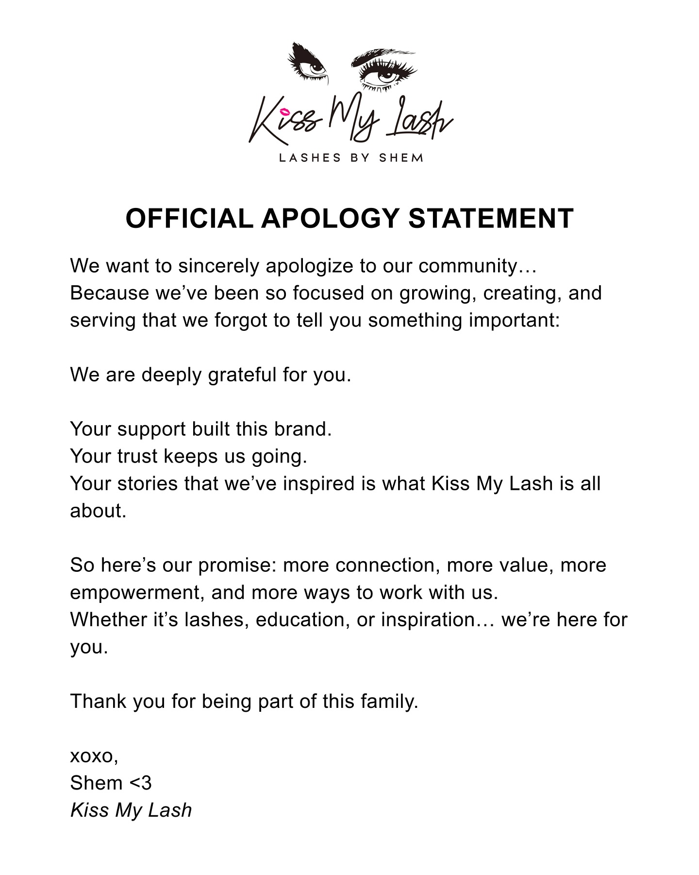 We want to sincerely apologize to our community… 🙏🏻