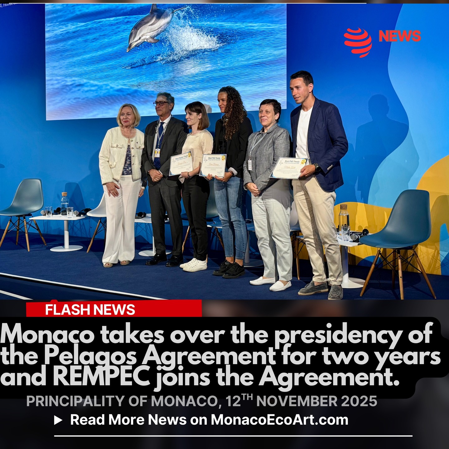 @mo.eco_art MonacoEcoArt.com #flash #news #cetaceans #conservation #presidency 🇲🇨🐬The Principality of Monaco takes over the #presidency of the Pelagos Agreement @pelagosagreement for two years by appointment of France, succeeding Italy: this strategic role alternates among the contracting parties (France, Italy and the Principality of Monaco) every two year to advance the objectives of the Agreement to the best of their ability, that is to protect marine mammals and their habitats in the Notherwestern Mediterranean Sea 🌊🐋 Isabelle Rosabrunetto, President of the Agreement, said it was an honour and a #responsibility for the Principality of Monaco to take up the #commitment reinforced by the personal engagement of the Sovereign Prince, in the footsteps of Prince Rainier III, focused on #nature and ocean #protection 🔹The core mission of Pelagos Agreement is also to make this pioneering initiative, started in, increasingly known in the university world, in the NGO network and towards a larger audience to raise awareness on on the importance of the protection of emblematic species ✒️🌐On the 13th November 2025, the Pelagos Agreement signed a new #strategic three-year memorandum of #understanding with the Regional Marine Pollution Emergency Response Centre for the Mediterranean Sea – REMPEC – within the 10th Meeting of the Parties to foster operational cooperation to safeguard marine mammals and their habitats, thus improving the health status of the Mediterranean 📸 Copyright: © The Pelagos 25th Anniversary celebration at UNOC3, La Baleine, Nice - Layout and Contents: © MonacoEcoArt