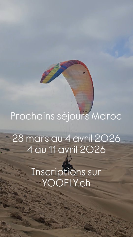 💨 Avril, c’est le meilleur moment pour voler au Maroc !
Avec YOOFLY, profite de conditions ventilées, idéales pour enchaîner les sessions de soaring interminable et tenter quelques cross 🪂
📅 Séjours 2026
du 28 mars au 4 avril &
du 4 au 11 avril
🌴 Spots mythiques du sud marocain, ambiance chill, coaching passionné.
➡️ Réserve ton séjour sur yoofly.ch/maroc
🔥 Le vent souffle, les dunes t’attendent.