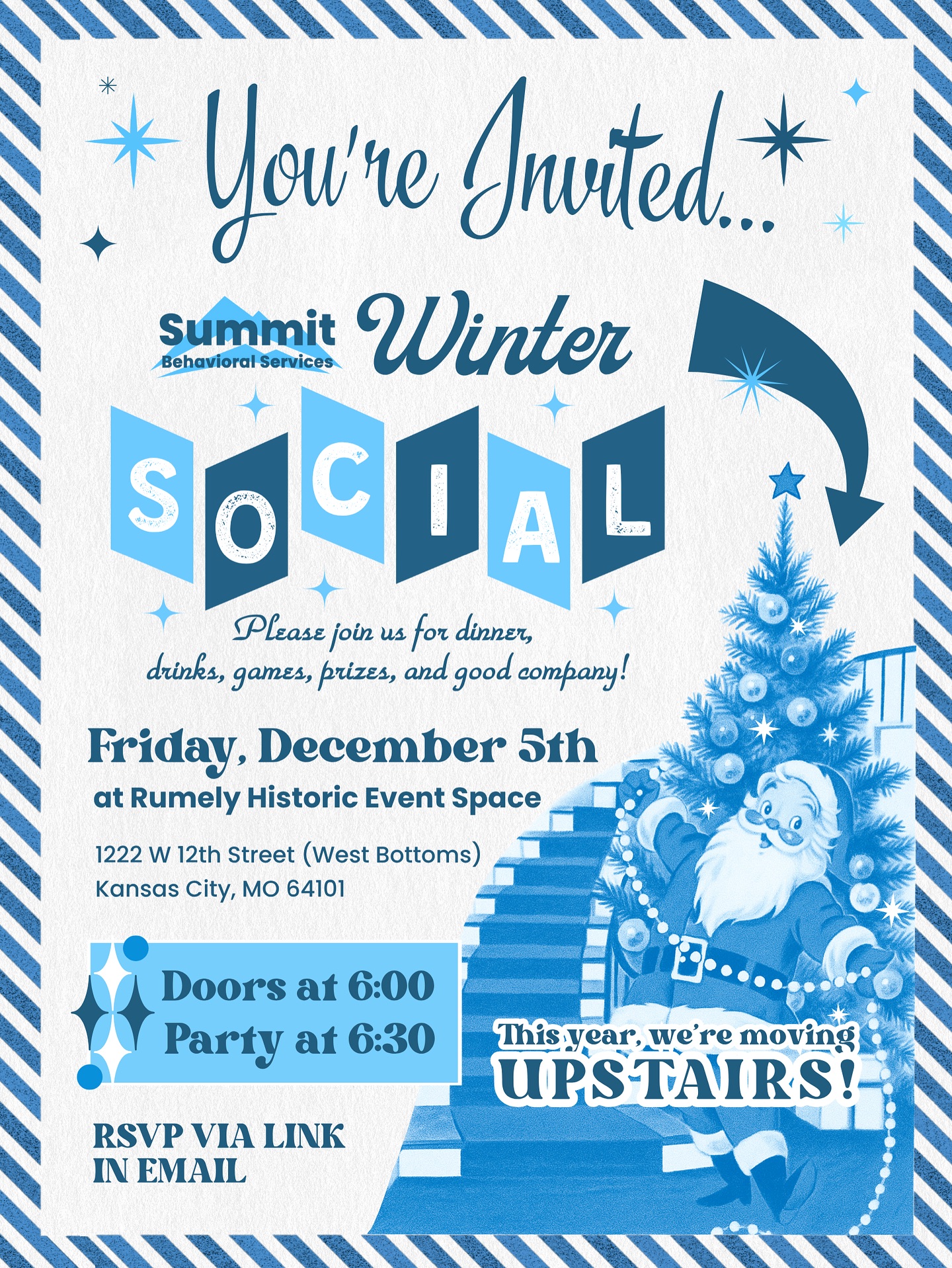 Summit team! Our annual Winter Social is right around the corner, and we can’t wait to celebrate with you! Join us for an evening of dinner, drinks, games, prizes, and plenty of good company.
Bring your plus one and enjoy a fully catered night out with open bar, optional games, and big prizes to help us close out another great year together.
When: Friday, December 5th
Where: Rumely Historic Event Space — Upstairs!
Doors at 6:00 | Party at 6:30
Be sure to RSVP using the link in your email—we’d love to see you there!
#summitbehavioralservices #kansascity #autismsupport #aba #abatherapykansascity #abatherapy
#appliedbehavioranalysis #behavioralsupport #behavior