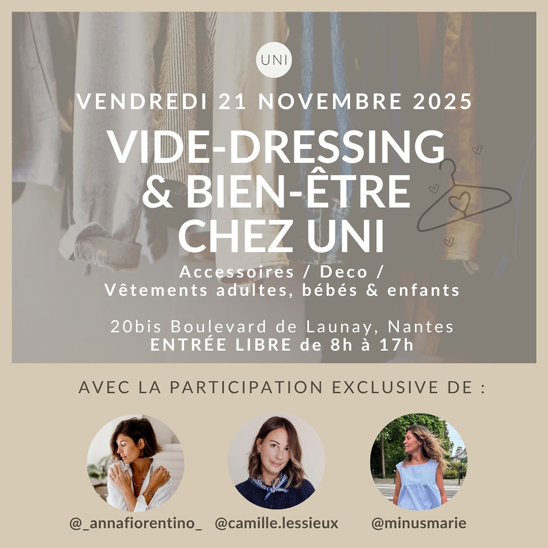 🌟 GRAND VIDE-DRESSING EXCLUSIF 🌟
📅 Vendredi 21 novembre 2025
⏰ De 8h à 17h
📍 Au centre pluridisciplinaire UNI
20 bis boulevard de Launay, Nantes
Entrée libre 🎉
Dans le cocon du Centre UNI (@uni_nantes ), participez à un vide-dressing unique avec la collaboration exclusive de :
❤️ @_annafiorentino_
❤️ @camille.lessieux
❤️ @minusmarie
À la vente : Objets déco, accessoires mode, vêtements adultes, vêtements bébés et enfants !
C’est l’occasion parfaite pour dénicher des trésors et renouveler votre garde-robe !
On vous attend nombreux pour une journée shopping conviviale et inspirante. À bientôt 🛍️✨
#VideDressing #Nantes #centrepluridisciplinaire #Shopping #Deco