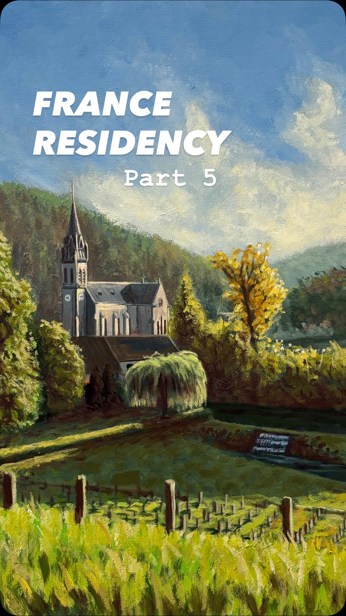 My second painting of the residency, captures the view from the steps of the chateau. This painting was also donated to the residencies permanent art collection. @chateau_orquevaux @studio_chateau_orquevaux big shout out to @yegarts and @afa.1991 for the opporunity! #church #churchpainting #canadianartist #france #franceart #frenchartist #artresidency #paris #parisart
