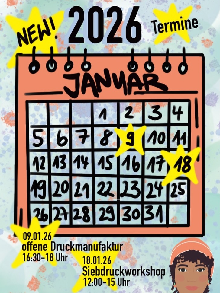 Januar = Druckzeit.
Neues Jahr, neue Farben, neue Ideen.
09.01.26
Offene Druckmanufaktur
16:30–18:00 Uhr
18.01.26
Siebdruckworkshop
12:00–15:00 Uhr
Mit eigenen Motiven: 95 €
Oder mit Motiven aus der Druckmanufaktur: 55 €
Der Workshop eignet sich auch super als Weihnachtsgeschenk.
Es sind noch 4 Plätze frei.
Tickets könnt ihr über meine Homepage kaufen, ausdrucken und verschenken.
Und mal ehrlich: kreative Zeit zu zweit ist einfach das bessere Geschenk.
Alle Infos und Anmeldung —> www.minagarcia.de
#siebdruck #druckmanufaktur #kreativzeit #workshop januarter