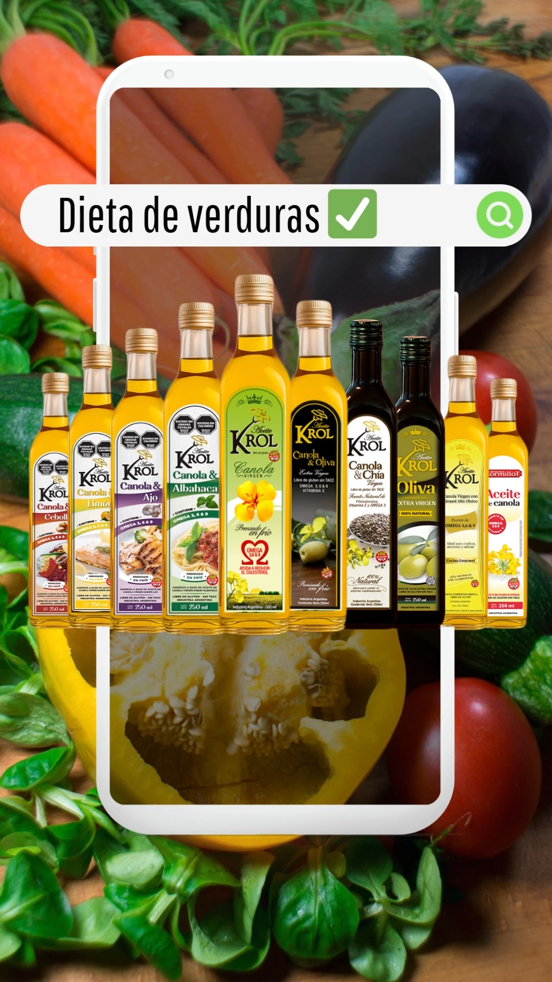 🥗 Comer verduras hace bien, pero… ¡no aportan todo lo que tu cuerpo necesita!
Completá tu alimentación con los Omega 3, 6 y 9 del Aceite de Canola KROL, 100% natural, liviano y saludable 🌿
💚 Hacelo parte de tus comidas diarias y descubrí cómo un simple toque puede mejorar tu bienestar.
✨ Elegí bien. Elegí KROL.
#KROL #AceiteDelCorazón #Omega369 #CocinaSaludable #VidaNatural #HechoEnArgentina #SinTACC #SaludConSabor