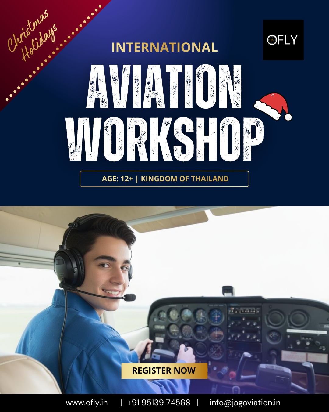 This December, don’t just watch planes… learn how they really fly.
OFLY’s 1-Day Aviation Workshop in Thailand blends interactive sessions with an actual flying experience – perfect for curious minds aged 13–24.
📍 Thailand
🗓 December 22 & 26
✉️ info@jagaviation.in
#discoveraviation #ofly #AviationStudents #Christmas2025 #LeapWithOFLY #winterworkshop