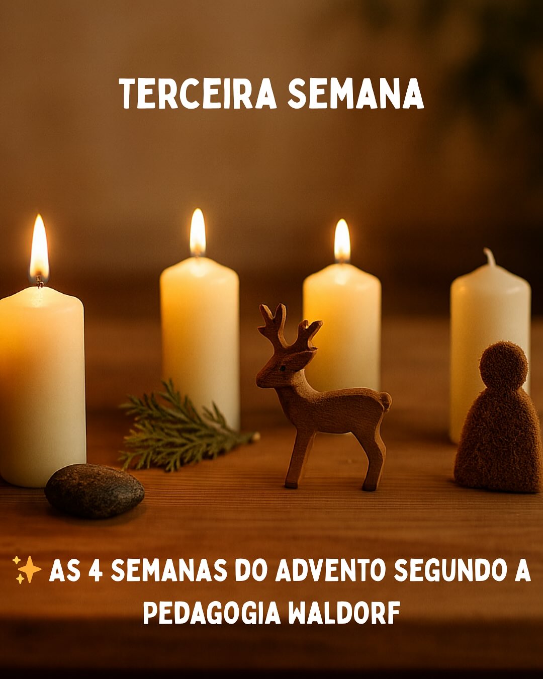 3ª Semana do Advento – Reino Animal
Sentir, movimento e calor
Na 3ª Semana do Advento entramos no Reino Animal.
Uma semana onde a vida se move, onde o coração acorda e o sentir ganha espaço.
Os animais ensinam-nos a estar presentes, a reagir ao que é vivo, a sentir calor, ritmo e proximidade. Não pensam sobre a vida, vivem-na.
Com as crianças, esta semana pede menos explicações e mais experiência:
- histórias cheias de imagens
- jogos de movimento e imitação
- observação respeitosa dos animais
- momentos de riso, contacto e cuidado.
É uma semana para cultivar a empatia, a coragem de sentir e a ligação uns aos outros.
O Advento aprofunda-se quando deixamos que o coração participe.
Que esta semana nos ajude a criar espaços onde a vida possa mover-se livremente: em casa, na escola e na comunidade.
✨ E por aí, como estão a viver esta semana?
Que histórias, gestos ou momentos têm ajudado a trazer o Reino Animal para o vosso Advento?
Partilhem nos comentários, pode inspirar outras famílias 💛