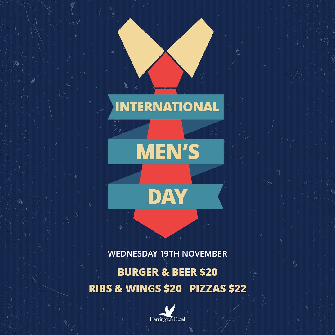International Men’s Day | This Wednesday, 19th November✨Join us at Harrington Hotel as we recognise and celebrate the men in our community.Enjoy a selection of great-value meals, including:
Burger & Beer - $20
Ribs & Wings - $20
Pizzas - $22A relaxed mid-week celebration, perfect for a catch up with friends or family.#harringtonhotel #harringtonnsw #internationalmensday #diningout #midweekmeals #community