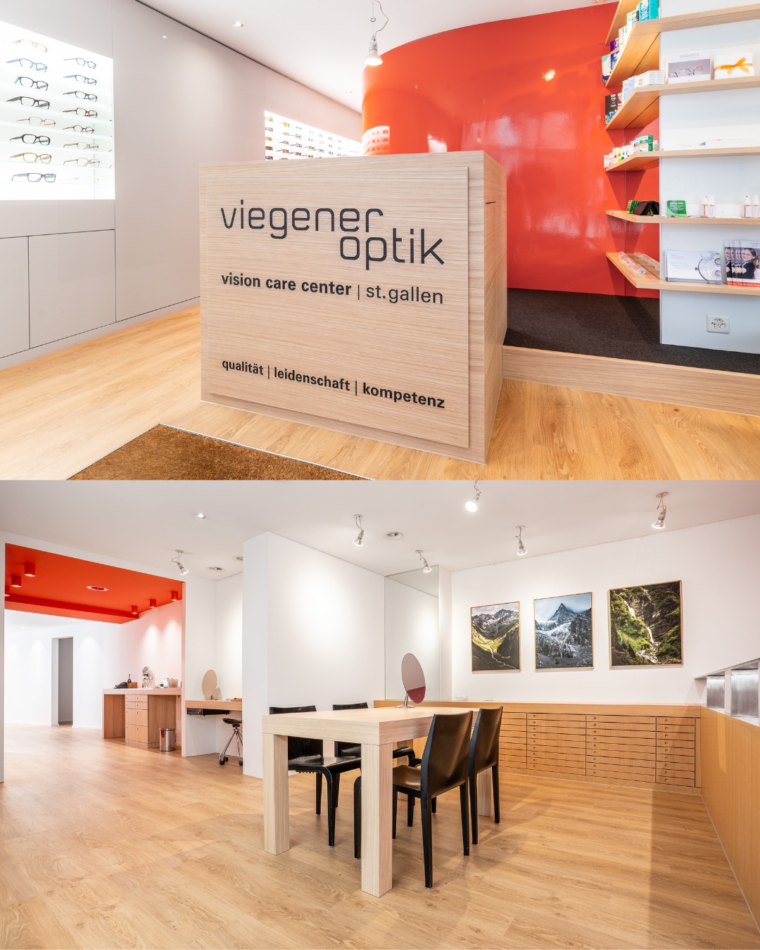 Ladenausbau Viegener Optik
Klarheit und Stil – auch im Raumdesign.
Für Viegener Optik in St. Gallen durften wir ein helles, modernes Ladenkonzept mit natürlichen Materialien umsetzen. Präzise Planung, Massanfertigung und hochwertige Schreinerarbeit vereinen sich hier zu einem harmonischen Gesamtbild.