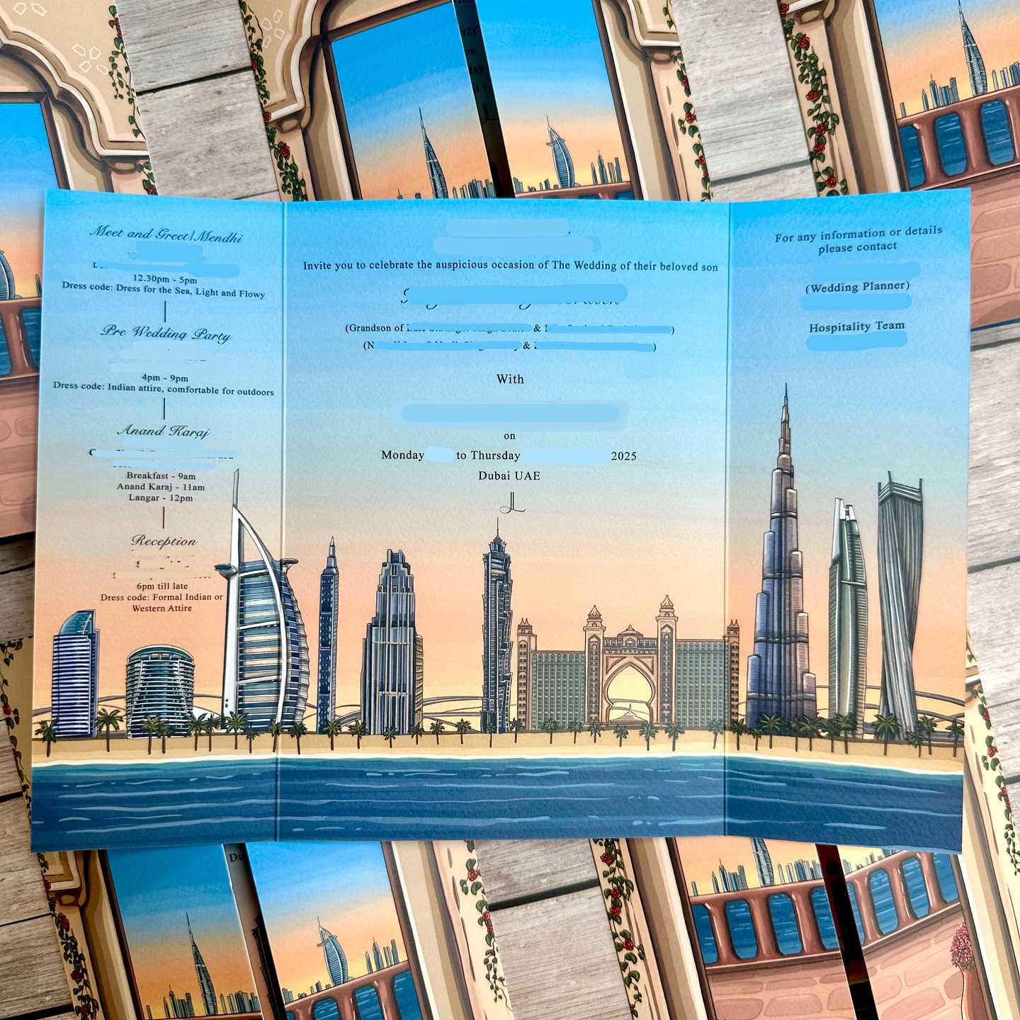 Golden sunsets and city skylines 🌇✨
A bespoke wedding invitation capturing the beauty of Dubai — designed to set the tone for an unforgettable celebration.
•
•
•
#LuxuryWeddingInvites #DubaiWedding #weddingstationery #weddingstationerydesigner #illustratedweddingstationery #illustratedweddinginvitation #dubaiillustration