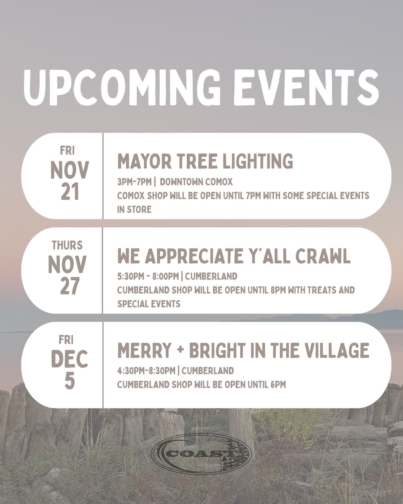 Come join us for our upcoming events! ✨