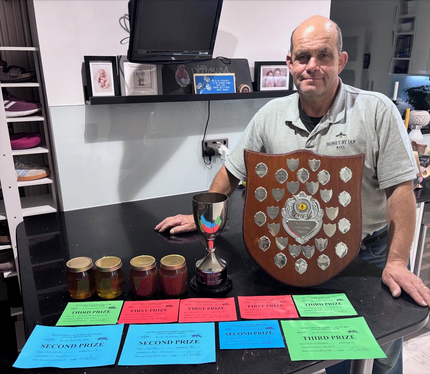 🙏🏻 A huge thank you to everyone who came to support us today!
🍯 Ian had a very successful day at the 2025 Honey Show in Christchurch organised by Bournemouth and Dorset South Beekeepers. He came away with an impressive array of certificates and 2 huge trophies!
🏆 1st Prize for:
Heather Honey
Shallow Frame
Cake of Beeswax
Composite
🏆 2nd Prize for:
Candles
Cut comb
Biscuits
🏆 3rd Prize for:
Light Honey
Themed Display
Photograph
🏆 Highly commended for:
Own recipe cake
🏆 Commended for:
Blocks of Beeswax
It has been hard work entering so many categories but he has done incredibly well.
Meanwhile Katie and I had a great day at the Christmas Fayre at Bournemouth School for Girls. We have certainly started off the Christmas season with a bang! Super well organised as ever, lovely atmosphere and fabulous customers.
Next weekend you will find us at @highcliffecastle on both Saturday and Sunday. We will be in the Winter Garden and we look forward to seeing you all there.