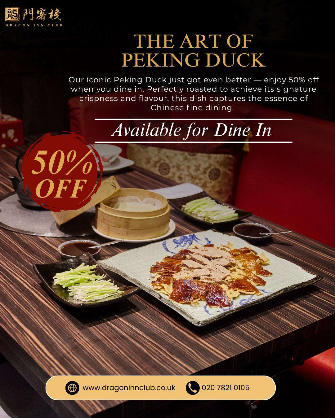 Step into the rich history of Chinese cuisine with our royal Peking Duck, now at 50% off for dine-in guests.
Each slice offers an exquisite balance of textures and flavours that honour centuries of culinary mastery. It’s the perfect reason to gather, share, and celebrate. Treat yourself to an imperial feast today.
#Dragoninclub #Sichuan #Sichuanhotpot #dimsum #london #pimilco #londonvictoria #buckinghampalace #chelsea #theatres