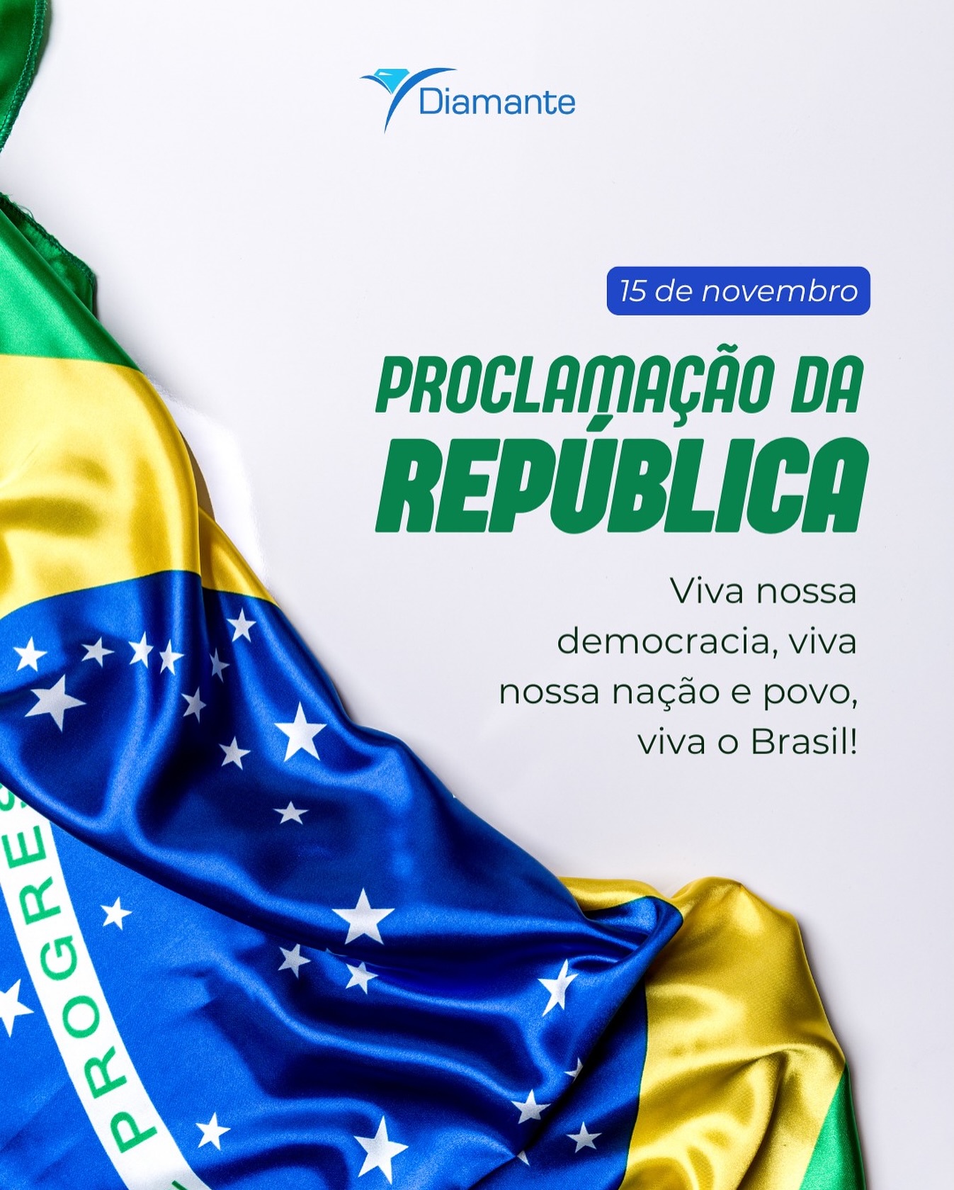Neste 15 de novembro, celebramos a Proclamação da República, um momento que redefine o nosso olhar para o futuro.
A data nos lembra que progresso e liberdade são frutos das escolhas que fazem todos os dias.
É um chamado para construirmos um país mais justo, forte e consciente.
Que a história siga nos guiando rumo a novas possibilidades. 🇧🇷✨