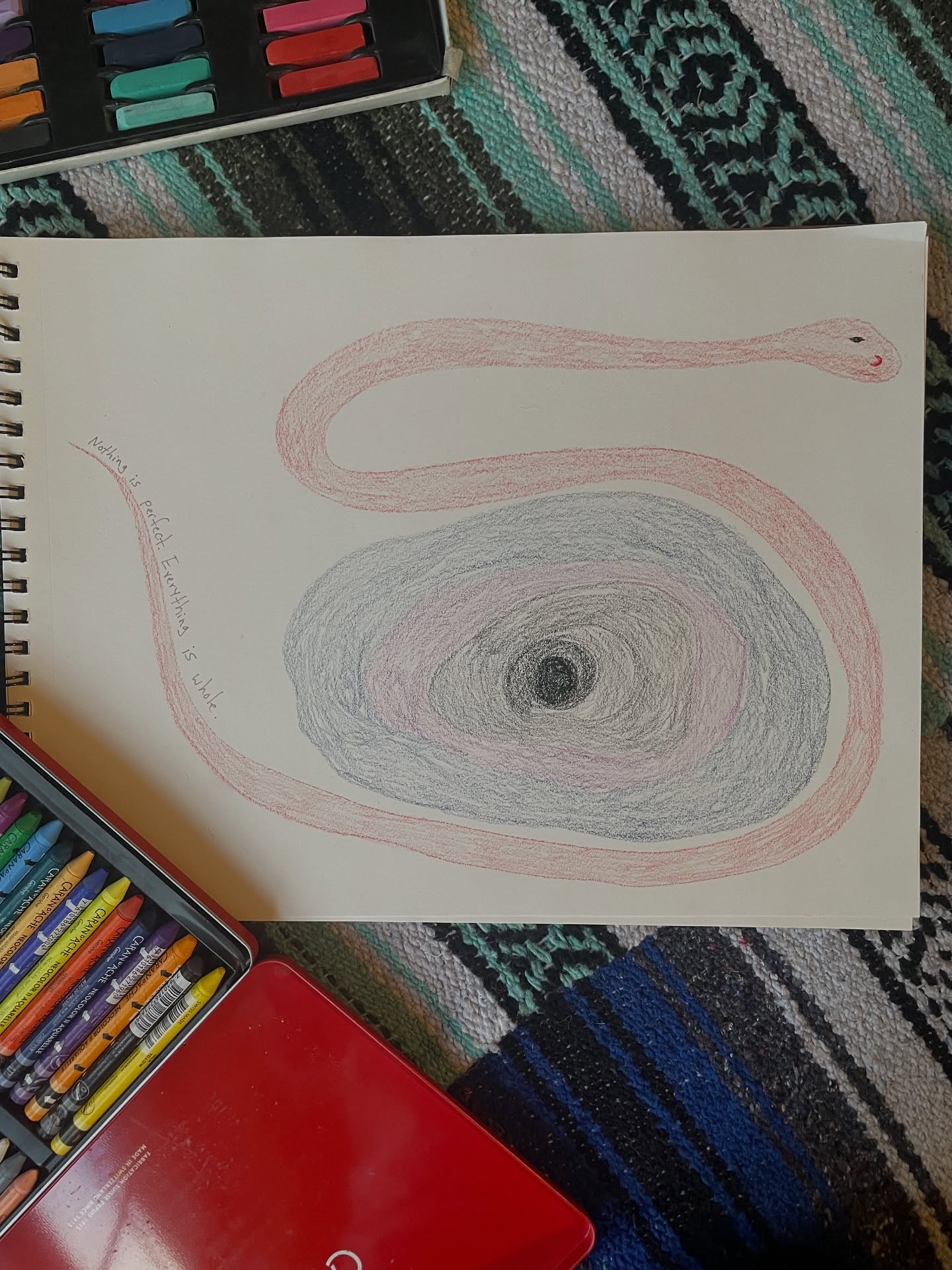 From my recent ketamine psychotherapy session.
I’ll be collaborating with holistic psychiatric nurse practitoner @sylviafremerman . She’ll prescribe the medicine to my clients, and she also leads ketamine therapy in her own practice. So, we got the ball rolling. Sylvia led my journey and was an excellent guide.
In my journey, I focused on getting support in my transition to a home office. Lots of perfectionism, urgency, and fear getting stirred up by this huge and exciting change.
Ketamine journeys inspire me to express through drawing and give me messages in words. This time, this message came:
Nothing is perfect. Everything is whole.
I believe that; even the broken things have an inherent wholeness.
I was going to make the center of the image like a white or yellow light- but it unexpectedly felt good and right to make it really dark.
The message in the card I pulled was about trusting the unknown, the feminine darkness. I love the darkness, the unknown, the mystery more and more as the years pass. You can remind me of that when I’m obsessing about having control over something trivial. 😉
I don’t believe ketamine therapy has helped me understand anything I didn’t already know, but it has definitely made important healing insights much more clear and integrated.
I’m glad to offer this therapy to my clients. In addition to being impactful and supported by research, it’s also cozy, intimate, and uplifting. I think we could all use some more if that.
#ketamine #ketamineassistedtherapy #integrativewellness #integrativepsychotherapy #dancemovementtherapy #expressiveartstherapy #somatictherapy #traumahealingjourney #traumatherapy #mentalhealth #consciousness #rewireyourbrain