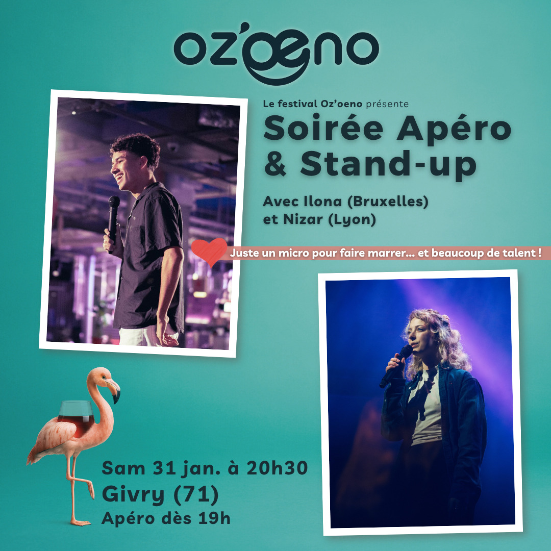 PROG 2026
⚡️ On sait que vous appréciez passer le samedi au festival Oz'Œno, à tel point que l'on affiche complet chaque année plusieurs semaines à l'avance. Bon, on espère que cette année aussi du coup... 😉
🎯 On vous a compris ! On a rajouté un samedi au calendrier avec une soirée apéro et stand-up. Venez découvrir 2 artistes de la nouvelle génération, 2 fines gâchettes @ilona_dufrene X @nizar.bls
🍻 Le concept est simple, vous venez prendre l'apéro dès 19h. Laissez-vous tenter par nos bagels truite fumée ou végétarien (délicieux sandwichs briochés faits maison), un petit verre de Givry, et zou ! A 20h30, on part pour 1 heure de spectacle.
🎟️ Ah oui, j'oubliais ! Le tarif aussi est spécial pour l'occasion, de 12 à 15€ ! Ouverture des ventes fin novembre.
Je crois qu'on s'est tout dit. Lâcher de micro 🎤
.
.
.
. #oenorires #ozoeno #festival #théâtre #humour #scène #standup #standupcomedy #spectacle #bourgogne #givry #legrandchalon