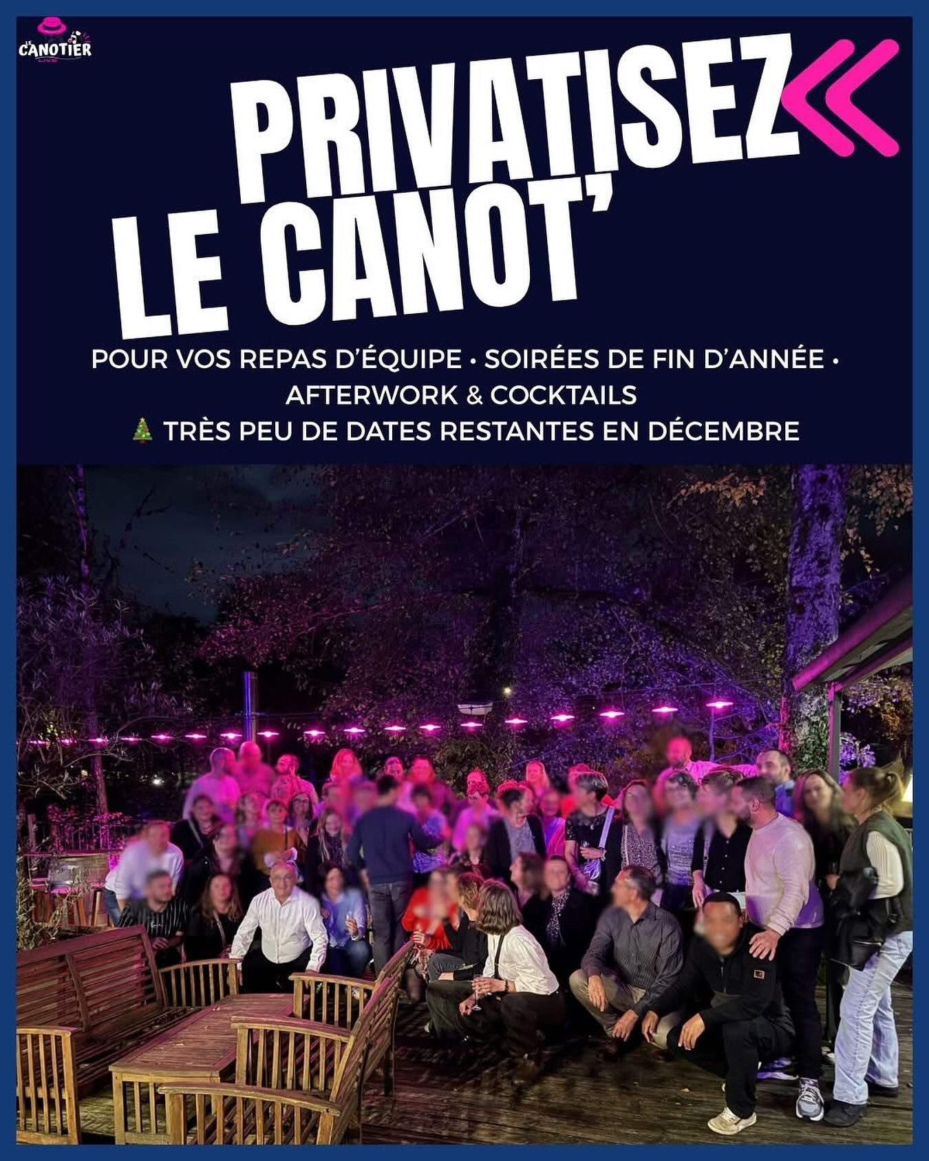 💼 Privatisez Le Canot’
🎉 Derniers créneaux pour vos soirées de fin d’année !
Le Canot’ peut encore accueillir quelques groupes en cocktail dinatoire festif 🥂
Pour team building, repas d’équipe, repas de Noël, pot de fin d’année…
👉 Ambiance chaleureuse • musique & piste de danse • cocktails signature • matériel son & lumière • capacité modulable jusqu’à 270 pers
⚠️ Très peu de disponibilités — après, c’est complet.
📲 Réservations & infos : lecanotierlive.fr / Privatisation
ou MP immédiat 📩
Au plaisir de célébrer ensemble ✨
Le Canot’ — Sortir autrement