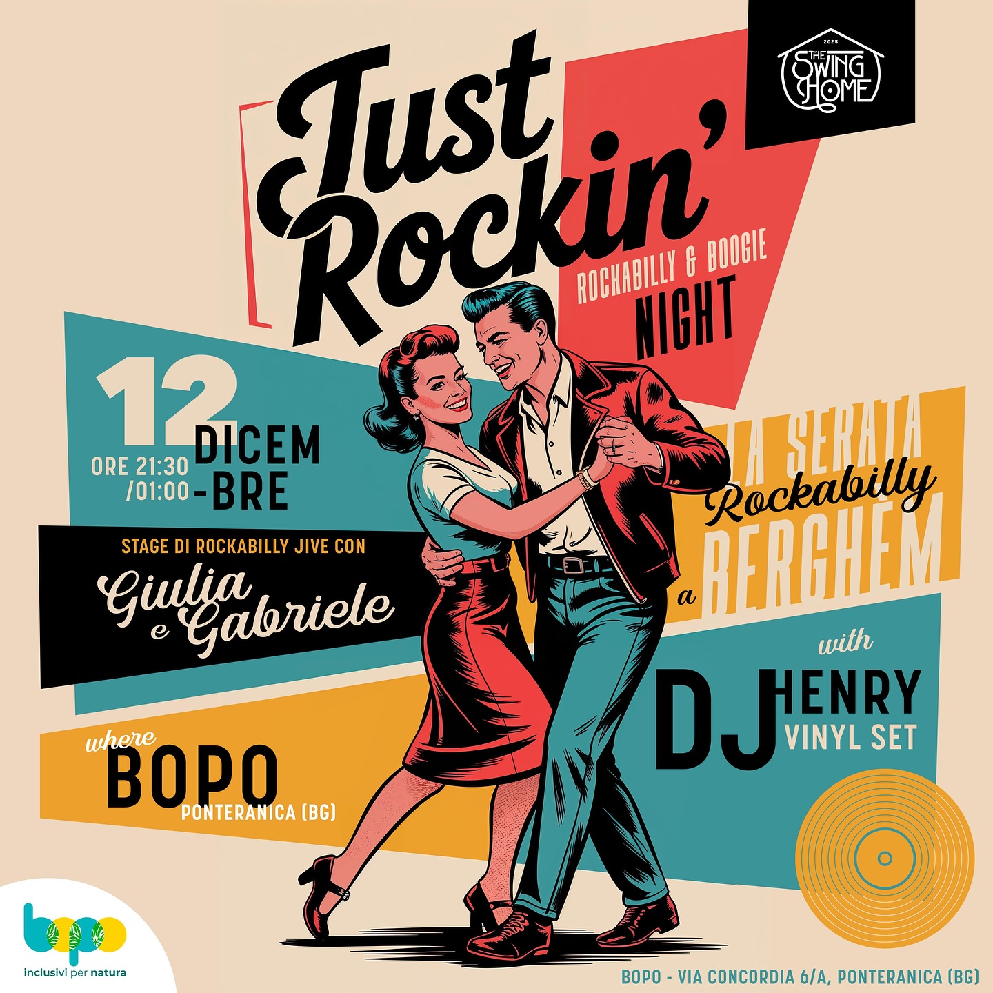 ❌BIG NEWS❌
Venerdì 12 dicembre 2025
JUST ROCKIN’
@theswinghome in collaborazione con @rocknrollinghearts
Presentano la serata per gli amanti del Rockabilly Jive e Boogie Woogie più frenetici!
💥 JUST ROCKIN’ – BERGAMO 💥
Venerdi 12 Dicembre si accende il @bopo_ponteranica e parte una serata fatta per chi ama il ritmo tirato, il jive che scivola e il rock’n’roll che non chiede permesso.
Programma:
🔥 Workshop di Rockabilly Jive primi passi
con @rocknrollinghearts @giuliamanzini e @gmoroni82
per entrare nel mood e buttarsi in pista senza pensarci troppo.
🎧 DJ Henry – Vinyl Set @djhenrymilano
Solo dischi veri, selezioni che fanno muovere anche chi giura di non ballare.
⏰ Orari
21:30/01:00
📍 BOPO – Ponteranica (BG)
Via Concordia, 6/A - Ponteranica (BG)
Per chi vuole “just rockin’” all night long!
Ci vediamo lì. ❤️🔥🕺💃
Graphic design @todophotographics
