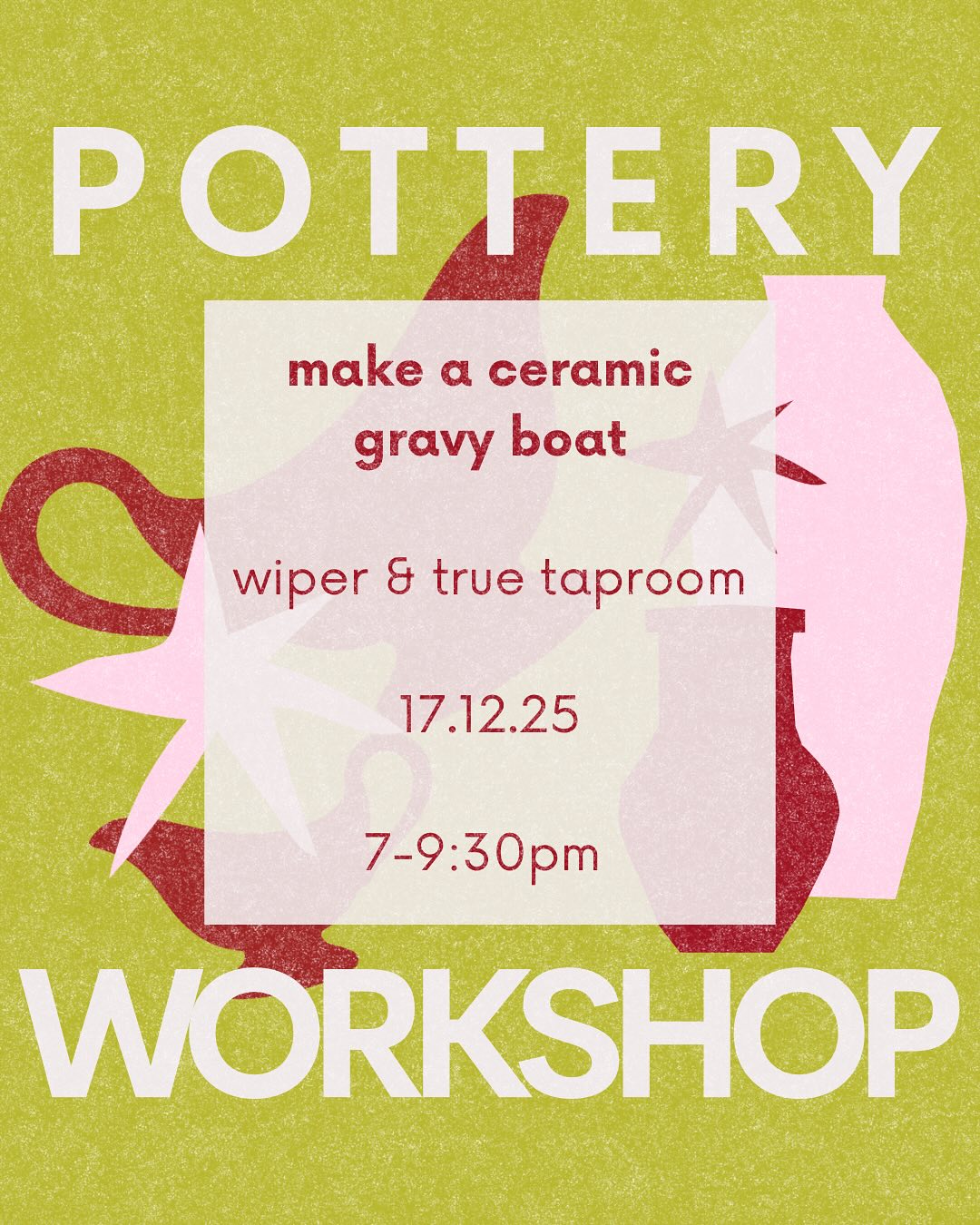 ✨one of our last workshops of 2026!✨
✨we are @wiperandtruetaproom tomorrow evening making gravy boats for one of our last sessions of the year😳✨
✨come and handbuild your very own gravy boat for all your gravy needs (or custard, we’re not going to tell you what to do with your boat!)✨
THURSDAY 17TH DECEMBER, 7-9.30PM
✨beginner friendly bit of festive fun!✨
✨ticket link in bio, via @classbento_uk ✨
