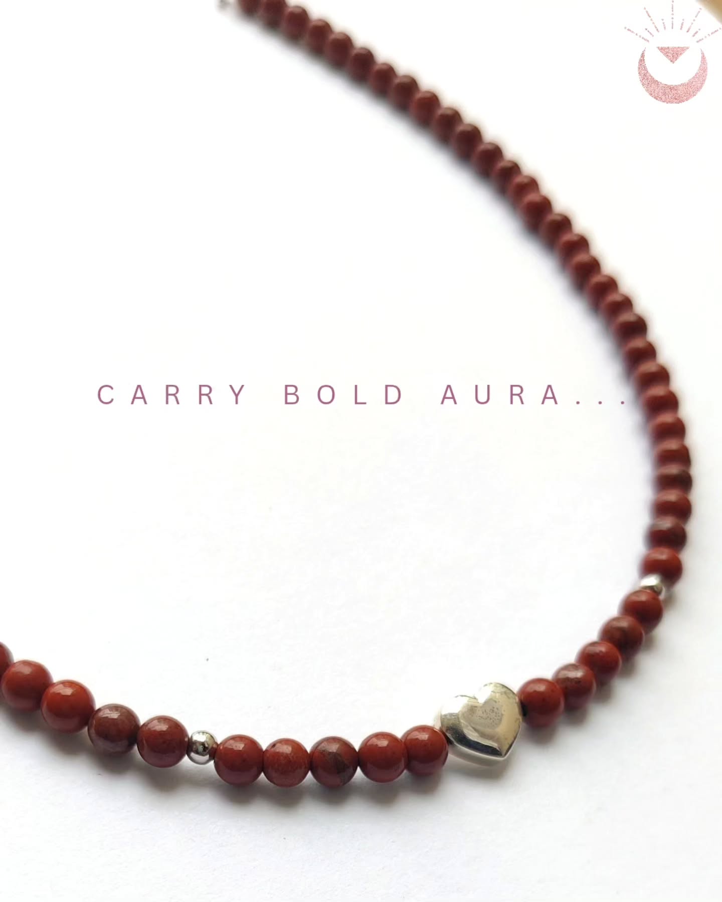 Hridya Red Jasper necklace. A necklace wrapped in the power, elegance and nurturing energy of Rad Jasper.
It's heals your soul, grounds your energy and boosts sense of security.
It's beautiful minimal necklace with sterling silver heart in the center is perfect of office and casual wear.
Let your aura shine
