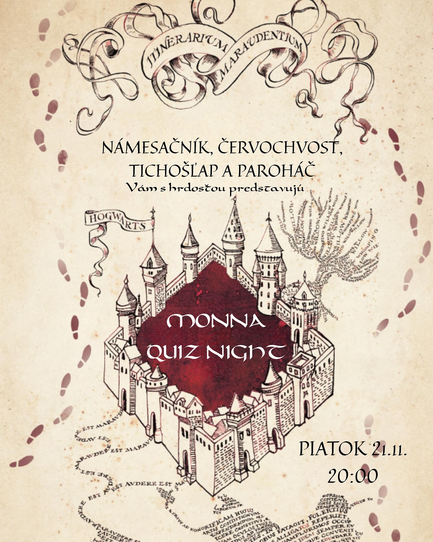 V piatok 21. 11. vás všetkých čarovne pozývame na exkluzívny
✨ MONNA QUIZ NIGHT x HARRY POTTER ✨
Pripravte sa na večer plný kúziel, zaklínadiel a vedomostí z Rokfortu! 🪄📚
Navyše vám budeme servírovať špeciálnu ponuku jedál z Deravého kotlíka 🍲 a nápojov, ktoré bezpečne otestovali naši majstri na hodine Elixírov 🧪😄.
A áno… už teraz vieme, že niektorí z vás berú túto udalosť veľmi vážne a chystajú sa prísť v kostýmoch! 🧙♂️🧙♀️
Nebránime sa žiadnemu druhu zábavy – práve naopak, len do toho!
⚡ Pripravte prútiky, oprášte metly a vidíme sa na čarodejníckom kvíze! ⚡