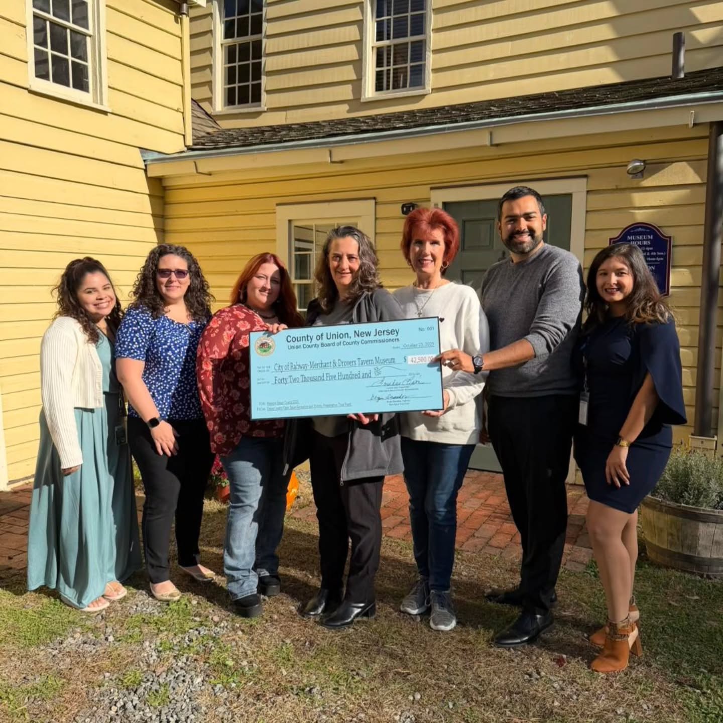 On October 27, 2025, Representatives of the Merchants and Drovers Tavern Museum Association accepted a check from Union County Commissioner Sergio Granados. We are please to announce that the county awarded the museum a $42,500 Preserve Union County grant to help support the upcoming interior restoration of the historic c. 1795 tavern structure!