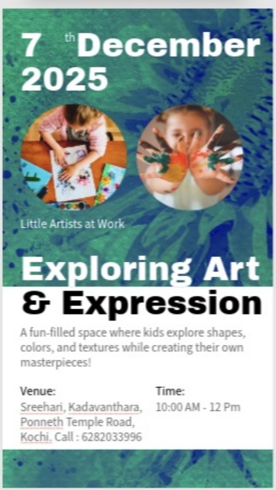 Join our upcoming Exploring Art and Expression workshop at Drishyakala Academy in Kadavanthara, Kochi.
Call : 6282033996 to register.
#kochiartworkshops #drishyakalaacademykochi
#artclasses
#artanddesign
#learnart
