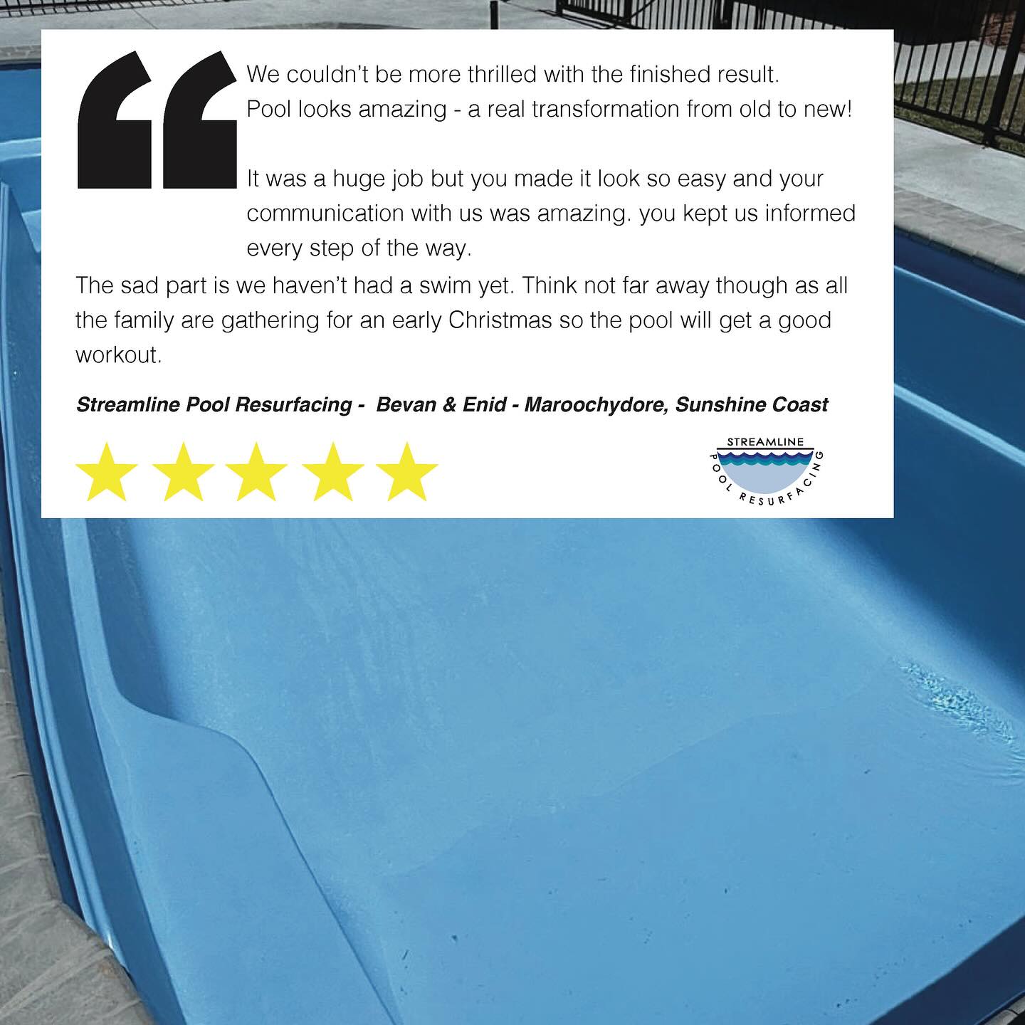 Feedback from a recently completed job located in Maroochydore, Sunshine Coast.
⭐️⭐️⭐️⭐️⭐️
.
.
.
#streamlinepoolresurfacing #swimmingpool #resurface #investment
#customerreview #feedback #review #fivestar #summerready