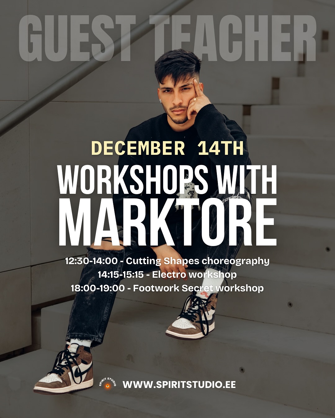 ๐ฃ GUEST TEACHER ALERT ๐ฃ
@marktore is returning to teach in Estonia ๐คฉ
๐ Spirit Studio, Liimi 1c, Tallinn
๐๏ธ Schedule
๐ Sunday, December 14th
12:30-14:00 - Cutting Shapes choreography
14:15-15:15 - Electro x Shuffle workshop
15:15-18:00 - longer lunch break
18:00-19:00 - Footwork Secret workshop
19:30 - community dinner
๐๏ธ 1x workshop 25โฌ or 30โฌ // 2x workshops 50โฌ // Full experience 65โฌ
โ๏ธ Signups at www.spiritstudio.ee/event-details-registration/workshops-with-marktore
We are so excited ๐คฉ