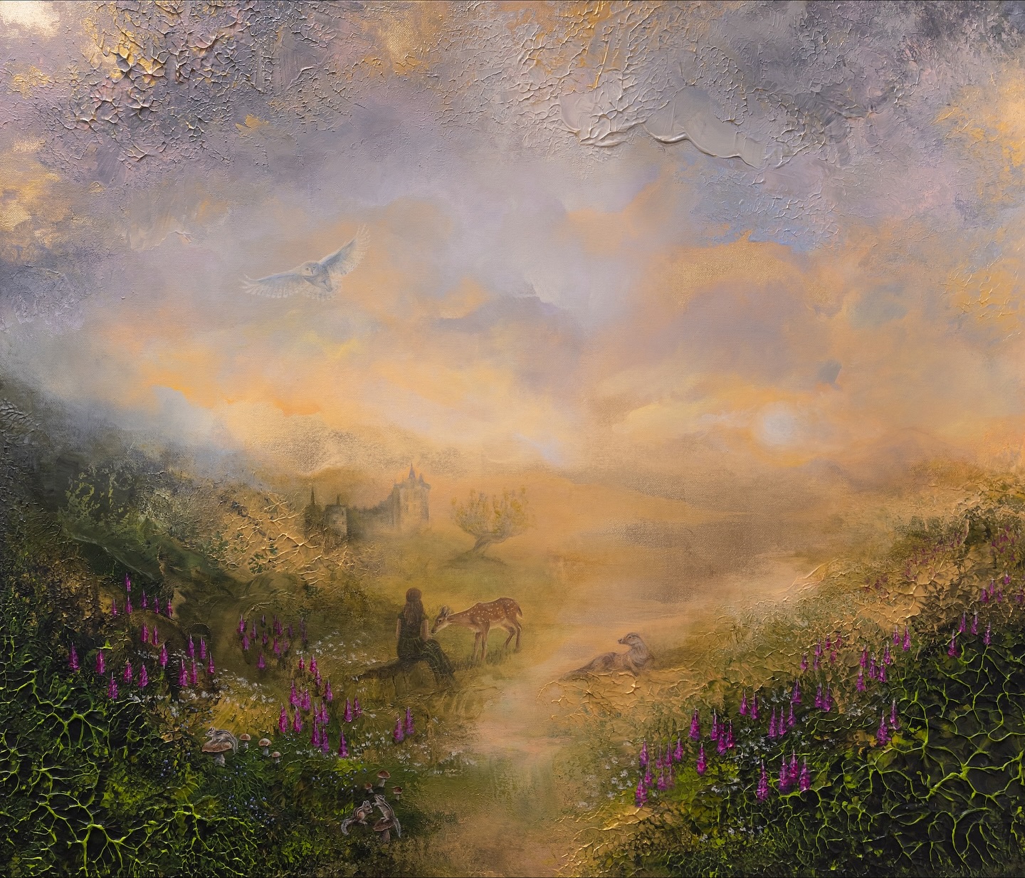 What does a painting look like when Scotland, Harry Potter, and my own fairytale world come together? 😍🧚🏽🐿️🦉 What do you think??
A glimpse into my latest commissioned piece, where misty highlands meet spellbound skies and imagination takes the lead. The metal leaf under the paint catches the light in a truly magical way.
Swipe to the video to see how the metal leaf even shines in the dark when the faintest light touches it!! 😍✨
This artwork was a joy to create 🥹✨🎨
”Woodland Guardians”
acrylic & metal leaf on canvas
60 x 70 cm
commissioned painting
#slowlifestyle #semiabstractart #artinspiration #landscapeartist #vintagehome #fantasyart #colourfulhome #metalleaf