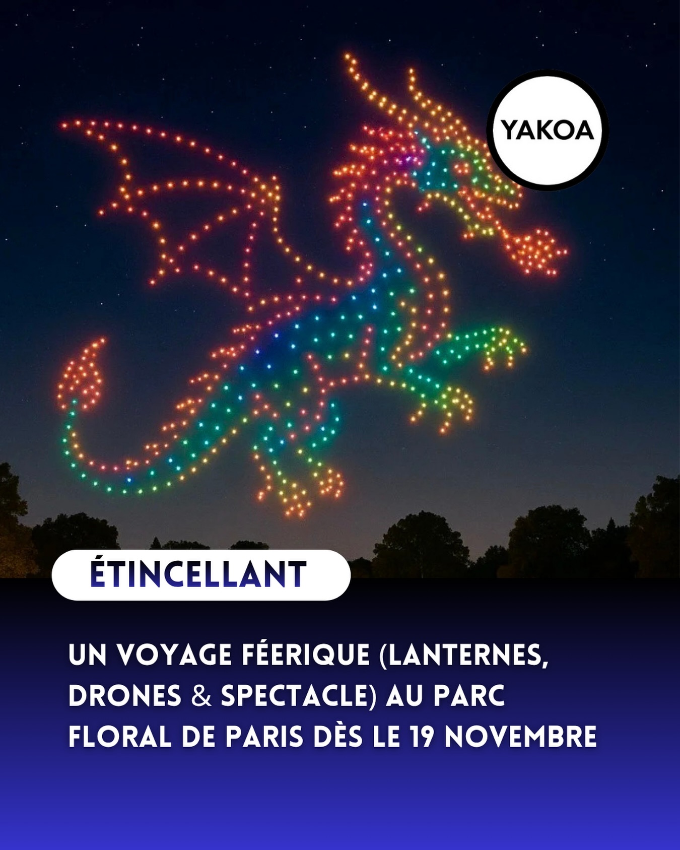 Du 19 novembre 2025 au 11 janvier 2026, le Parc Floral de Paris accueille L’Odyssée Lumineuse, un parcours magique entièrement renouvelé pour cette troisième édition.
Cette année, vous pourrez explorer des mondes féeriques : le pôle Nord avec ses Inuits, ses ours blancs et ses énormes étoiles de neige, un Japon poétique et coloré, une forêt de champignons géants, la vallée des dragons, ou encore une jungle mystérieuse.
Petits et grands s’amuseront aussi devant la ferme en folie et ses cochons « stars de cinéma ». Et ce n’est qu’un aperçu : le parcours réserve bien d’autres surprises lumineuses !
Un spectacle de drones, offert à tous les visiteurs, illuminera le ciel chaque soir, accompagné d’aurores boréales recréées pour une ambiance vraiment unique. Et pour encore plus de magie la magie, laissez-vous émerveiller par le spectacle de bulles géantes de Roselyne, un moment léger, poétique et totalement hors du temps.
—————————-
✨L’Odysée lumineuse
Parc Floral de Paris - Route de la Pyramide - Paris 12
Durée de la visite (exposition et spectacle) : Environ 1h30
Jours & horaires d’ouvertures : Ouverture du parc dès 17h30 (Les entrées sont possibles jusqu’à 21h30) Fermeture à 22h.
Attention fermeture exceptionnelle certains lundi et mardis.
🎟️ Billets Adultes à partir de 13€ - Enfants (3 à 12 ans) : 11€
ℹ️ Infos et Billetterie depuis le profil de mon compte
#parcfloraldeparis #parcfloral #paris12 #vincennes #illuminationsdenoel #fetedefindannee #parisenfamille #pariswithkids #pariskids #activiteenfant #noelaparis #christmasinparis #lumieresdenoel