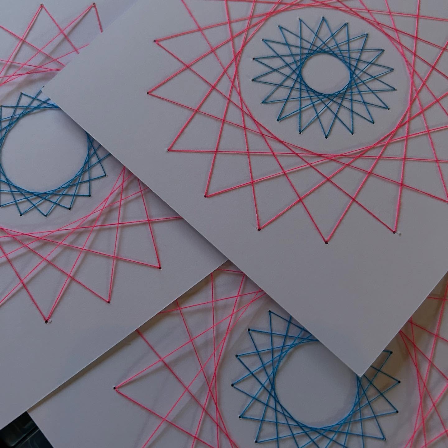 My festive adjacent greetings cards are now single handedly hand sewn, folded, stuffed and labelled.
They are on sale this weekend at The Handmade Christmas Card Fair, 10am - 4pm in the Atrium of Marine Workshops, Newhaven, BN9 OER. An original artwork for a fiver.
Pop upstairs to Gallery BN9 to see the outstanding Sussex 2024 exhibition by @sussexcontemporary too. My work is in there too, though they cost more than a fiver.
The cafe @mamoosh_bakery by the river is gorgeous too. Me and the boyf will definitely be there for some lunchtime treats on Saturday. Sadly, they’re closed Sunday. I had the best cinnamon bun in the history of buns in there today. And I have a lot of buns based experience.
If you can’t make it to Newhaven and need cards, DM me. I accept payment in buns or ready cash.