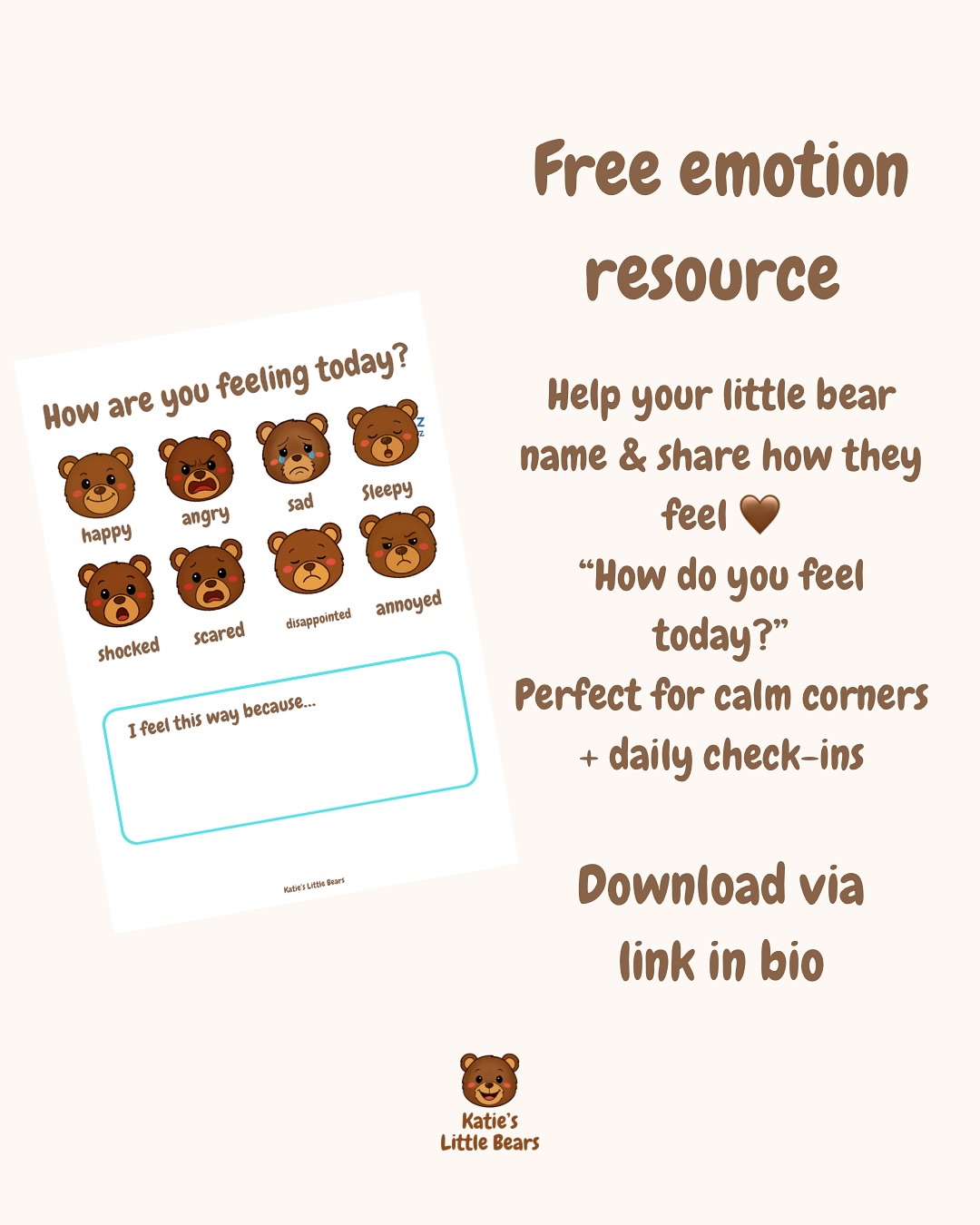 A free tool for any parent who wants to help their little one with big feelings. 🤎
If your child often feels something but can’t quite say it —
this printable can help them name it, share it, and feel understood.
🧸 Helps kids recognise emotions
🤝 Builds emotional confidence
🧠 Great for calm corners & daily check-ins
🌱 For toddlers, preschoolers & early years
Little ones often feel emotions long before they can speak them.
This gives them a voice — even on the wobblier days.
🧸 Download via link in bio — no sign-up faff, just print + use
Save this for later or share it with another parent who’d love this too ✨
#gentleparenting #emotioncoaching #bigfeelings #toddlermomlife #parentinghelp
#mindfulparenting #raisingkindkids #katieslittlebears #printableforkids
#feelingschart #calmcorner #playtherapist #earlyyearsresources #parentingtips