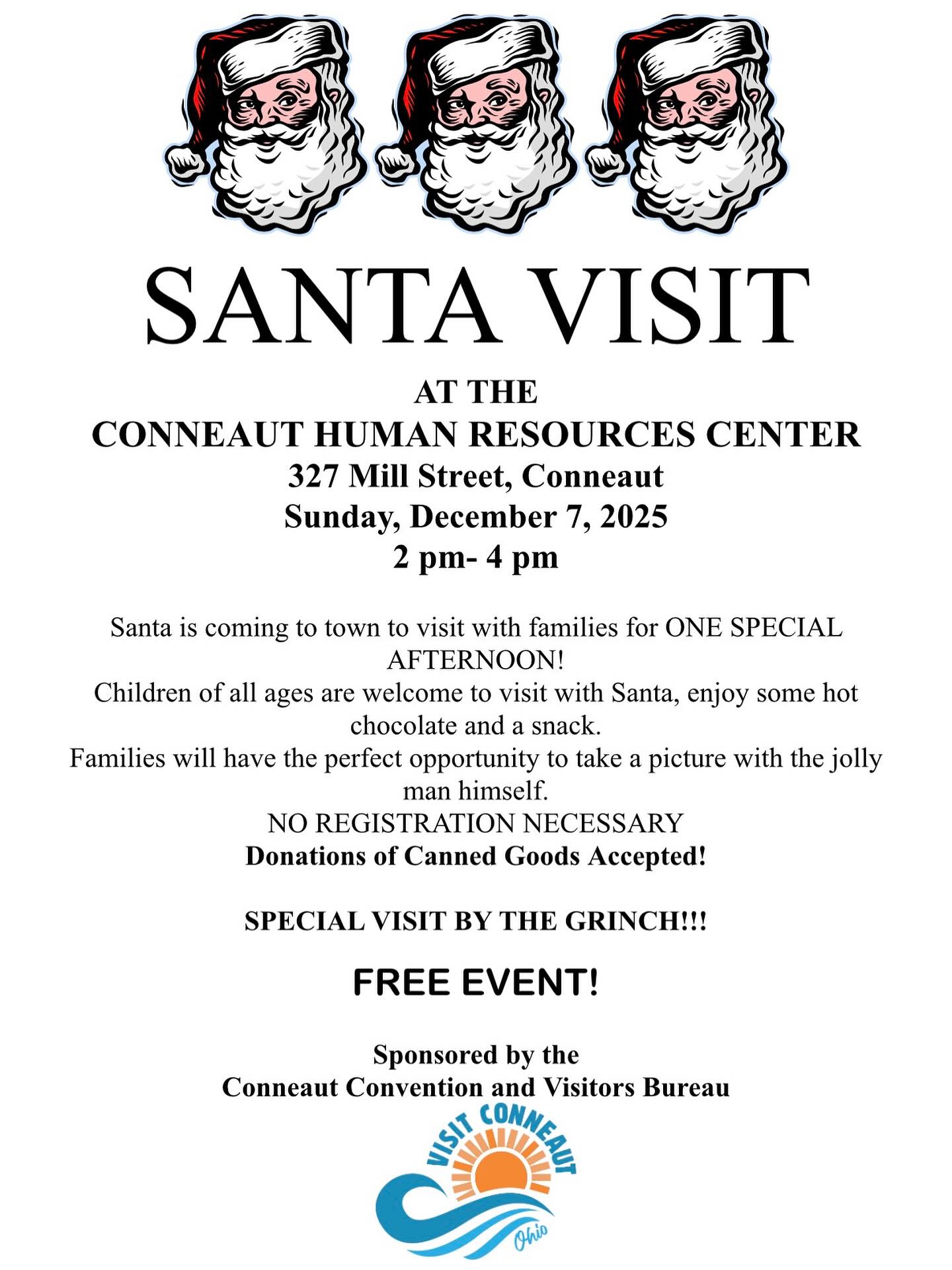 Santa is coming to town! 🎅🏻
Sunday, December 7th from 2pm - 4pm.
📍Conneaut Human Resources Center
327 Mill Street
Conneaut, OH
#visitconneautoh #conneautohio #santaclauseiscomingtotown