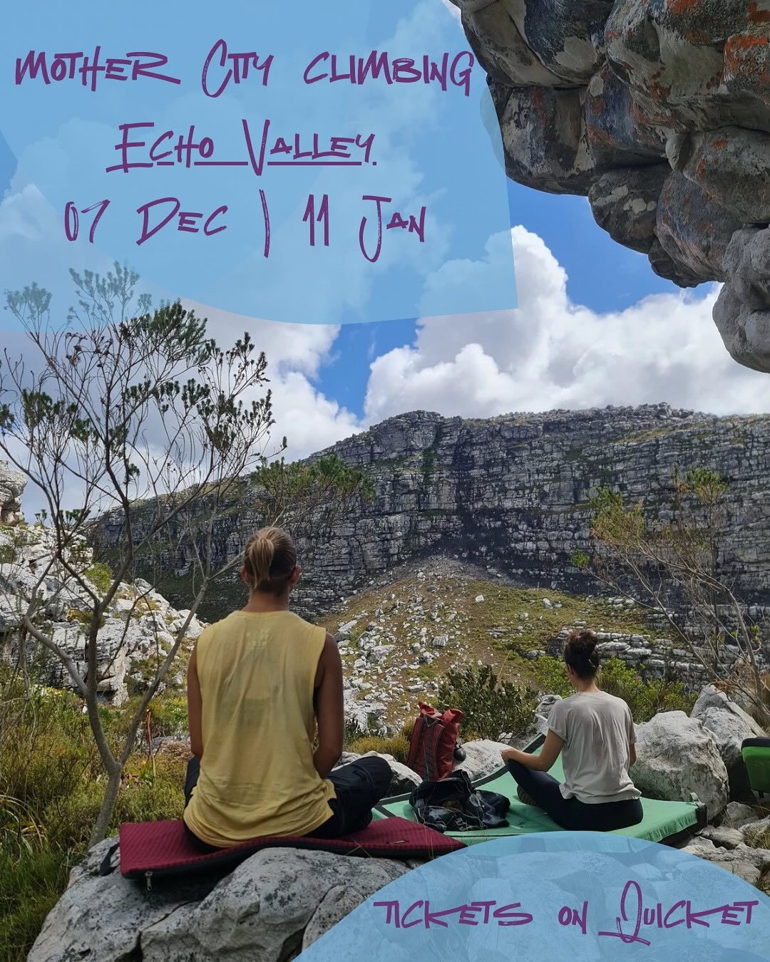 ☀️MOTHER CITY CLIMBING☀️
07 December 2025 | 11 January 2026
Summer is here and we all know what that means! It’s time to explore the best rock that Cape Town has to offer, the magical boulders of Echo Valley.
Expect expert guiding, high quality crash pads, delicious lunch and superb vibes!
Follow the link in our bio, or go straight to quicket, to buy your tickets!
#mothercity #bouldering #capetown