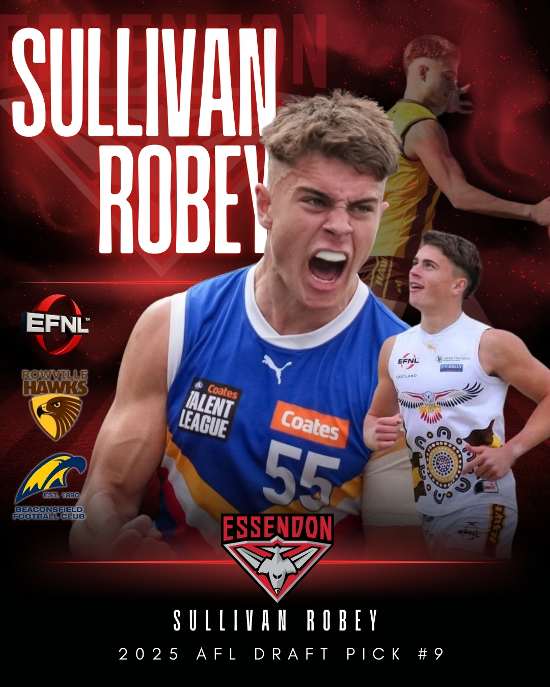 AFL 2025 Draft | Pick Number Nine - Sullivan Robey
Congratulations to @rowvillefc's Sullivan Robey, selected tonight at Pick Number Nine by the @essendonfc!
