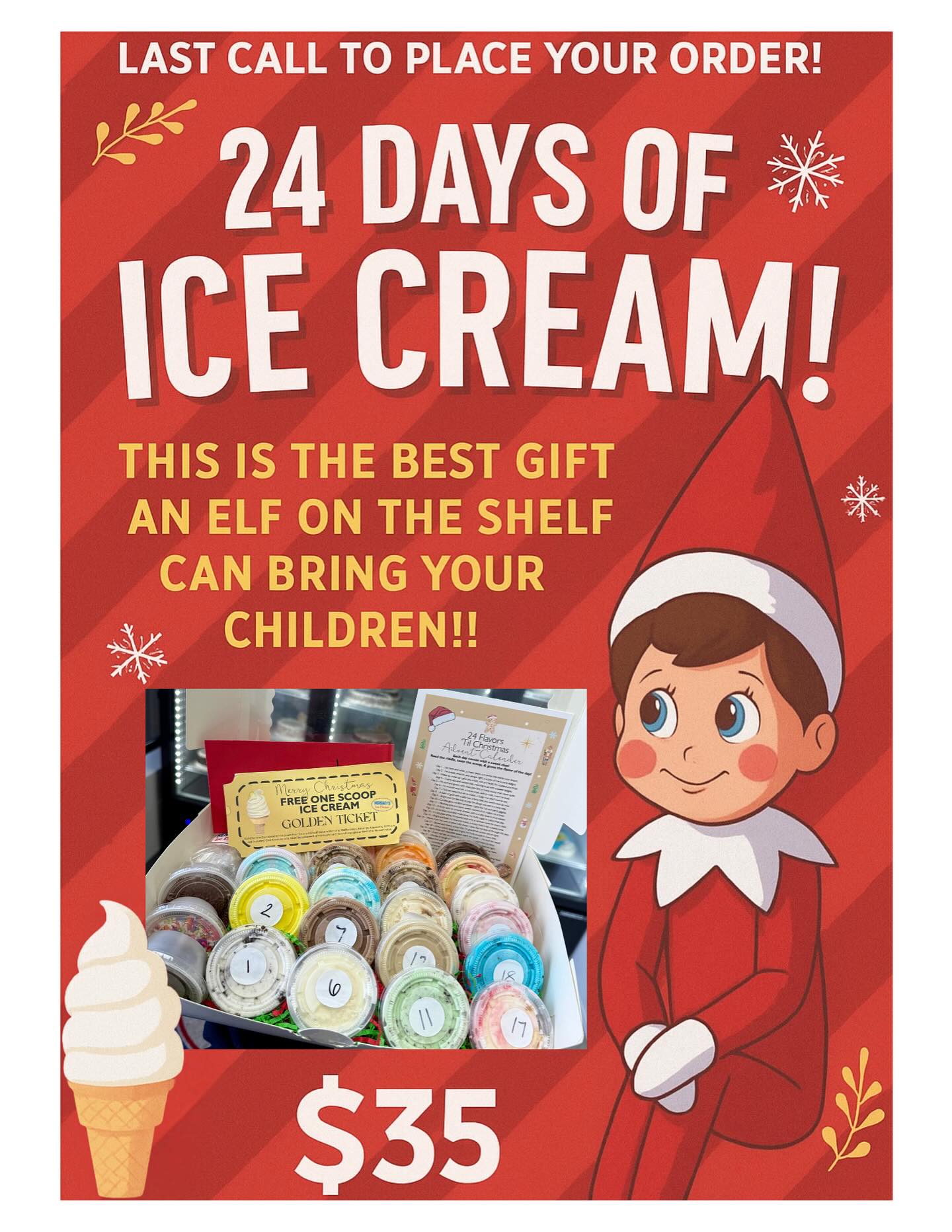 LAST CALL! Your Elf wants to surprise the kids with 24 days of ice cream magic! 🎅🏼🍦
Order now: https://form.jotform.com/252784126061152
📍 1648 Great Neck Road Copiague, NY 11726