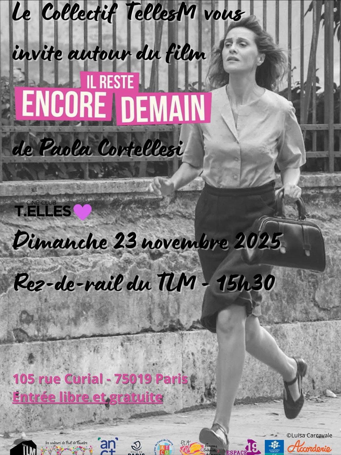 Le prochain ciné brunch Telles🩷 C’est dimanche 23/11 à 15h30 TLM « Il reste encore demain » de Paola
Cortellesi ! A très vite ❤️