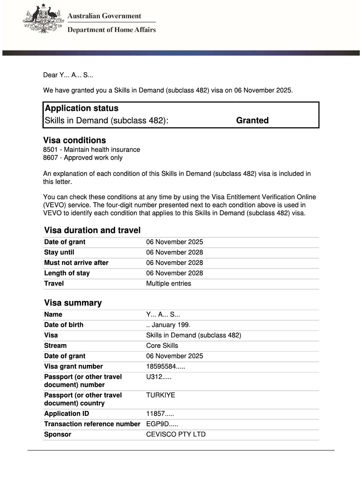 Subclass 482 Visa Granted! 🎉
If you’ve found a potential sponsor and want to discuss how the process works, including eligibility checks, labour market testing, and visa applications, you are in the right place!
Let's explore your options together.
📞 0416 049 021
✉️ info@visa-australia.com.au
🌐 www.visa-australia.com.au
Ilgin Azazi – Registered Migration Agent
MARN 2318123
Sydney-based, Australia-wide services
#482Visa #TemporarySkillShortageVisa #EmployerSponsorship #MigrationAgentAustralia #AustralianVisa #VisaAustralia #IlginAzazi #MARN2318123