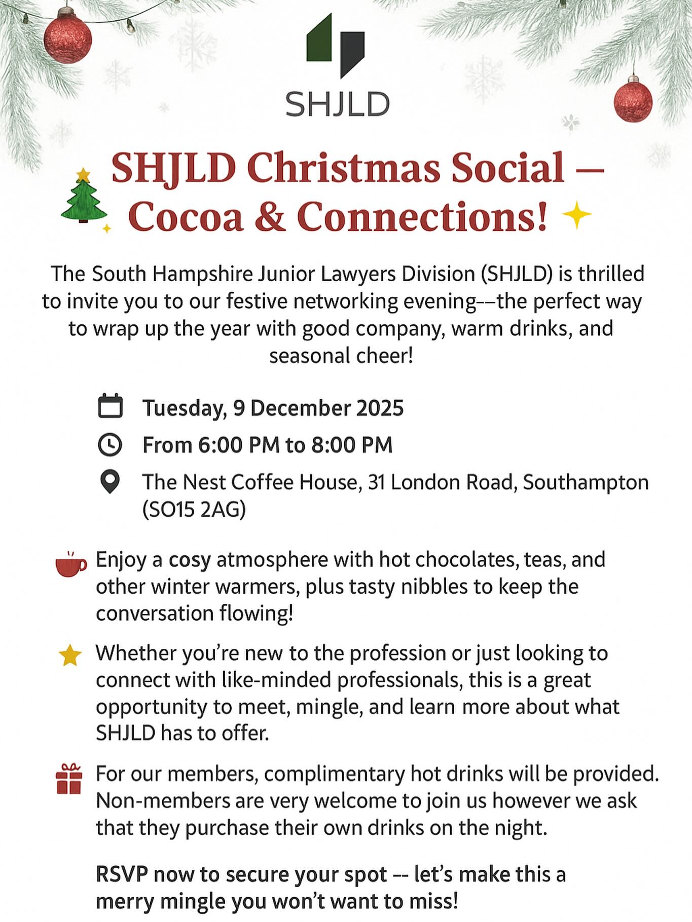 Tap the link in the bio to save your spot! ✨🎄☕️
#southhampshirejuniorlawyersdivision #shjld #juniorlawyers