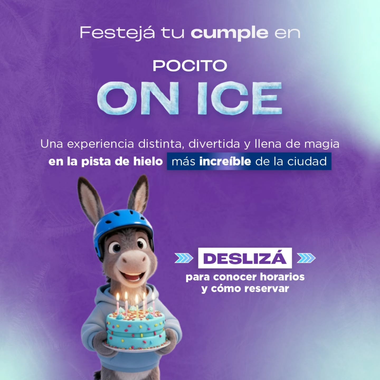 🎉❄️ ¡Festejá tu cumple en Pocito On Ice! ❄️🎉
Si querés una experiencia distinta, llena de magia y diversión, la pista de hielo más increíble de la ciudad te espera para vivir un cumpleaños único. 🎂
⛸️ Juegos, risas, patinaje y mucha diversión sobre hielo para vos y tus amigos.
📅 Horarios disponibles:
👉 Lunes a viernes: de 12 a 17 hs
👉 Sábados y domingos: de 12 a 15 hs
Cupo mínimo: 10 personas.
🎈 Viví un festejo inolvidable sobre hielo.
Consultanos por disponibilidad y reservas.