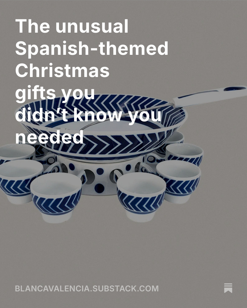 On my substack newsletter The Gazpacho Chronicles this week:
The unusual Spanish-themed Christmas gifts you didn’t know you needed 🎁
It's most definitely not another list of hampers, paella pans, or boring cookbooks but gifts that real Spanish food lovers (and obsessives) will actually enjoy!
At link in bio.
@pilsferrer
@sargadelos_official
@rosalia.vt
@santateresagourmet
@castillodecanena
@abadiaretuerta
@webosfritos
@scoolinary_es
#spanishgifts #spanishfood #spanishdrinks #spanisholiveoil #spanishwine #yemasdesantateresa #rosalía